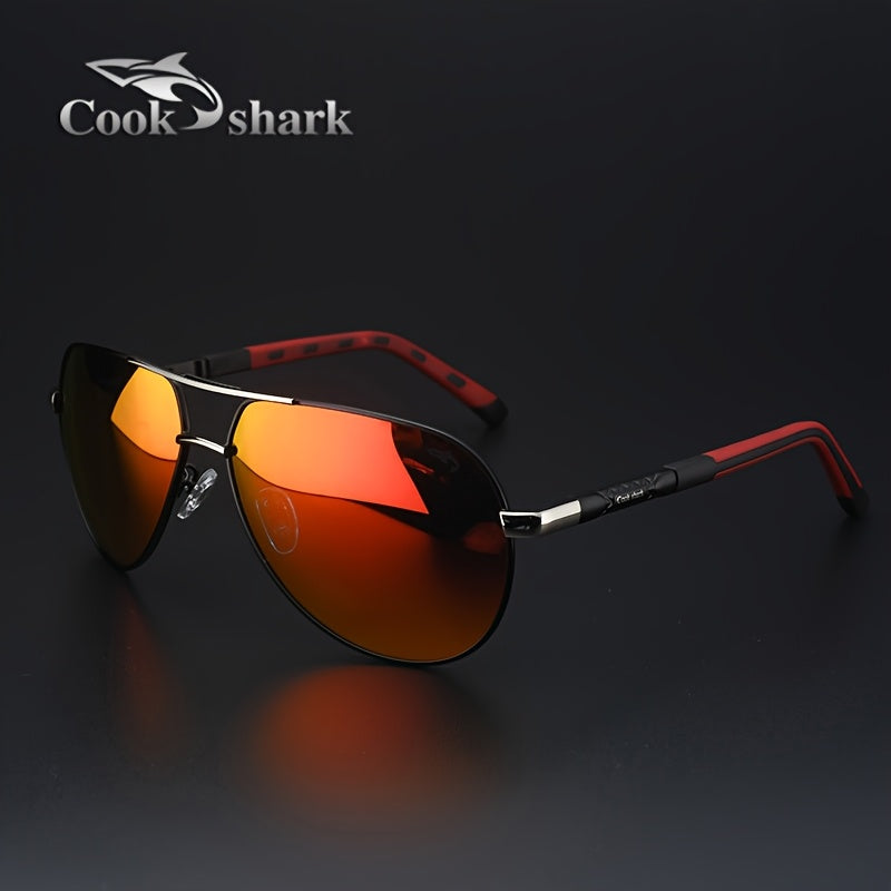 cookshark Men'S Pilot Fashion Glasses - Lightweight Retro Style with Black Frame & Red Accents, TAC Lenses for Travel, Business, Casual Wear - Includes Case & Microfiber Cloth, Travel Eyewear, Stylish Eyewear, Durable Eyeglas