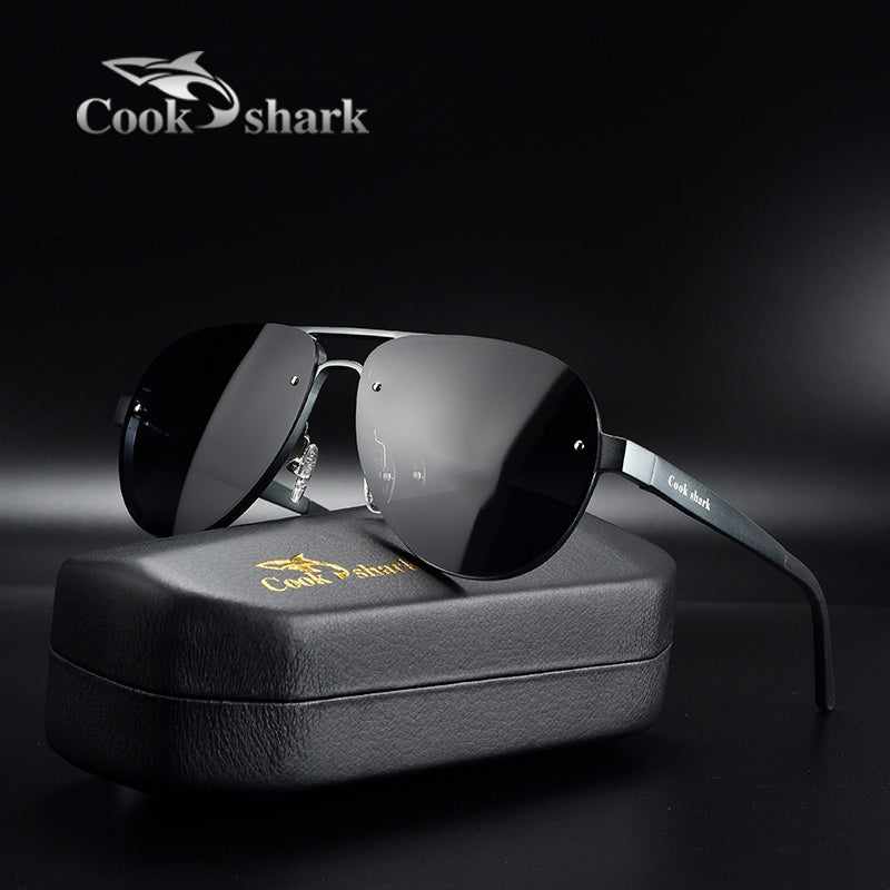 cookshark Men's Retro Pilot Fashion Glasses - Lightweight Oval Frame, Vintage Style with Protective Case - Black & Golden Accents for Casual, Parties, Stylish Logo Detail, Premium Feel Eyewear