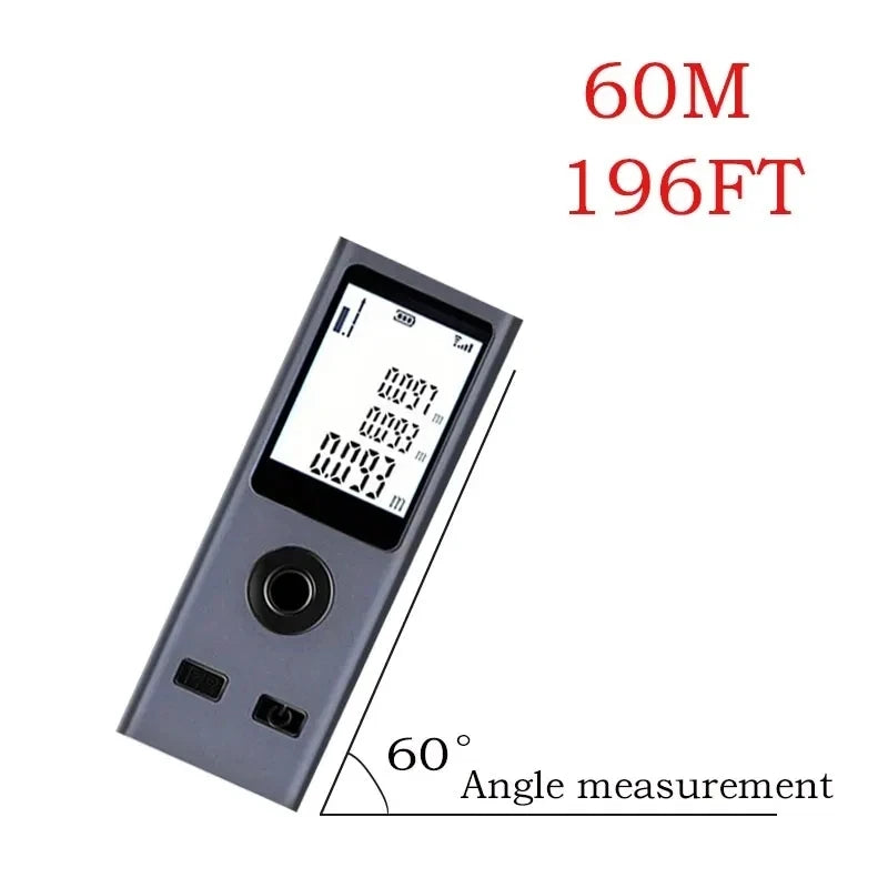 Mini Laser Rangefinder Digital Tape Measure Laser Ruler USB Charge Aluminum Alloy Fuselage Measuring Distance: 30/50/60m