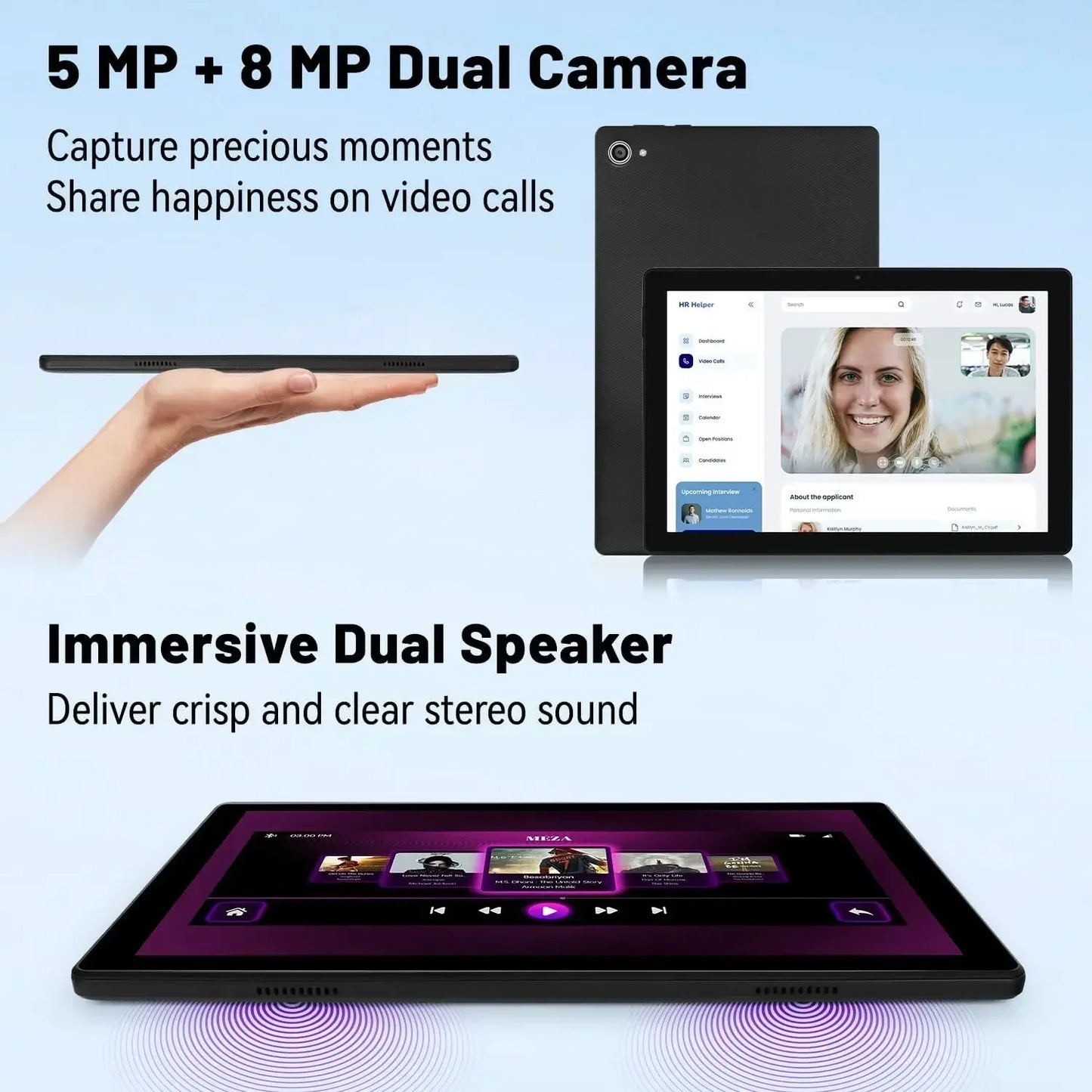 Tablet 10 Inch Android 14 Octa-Core 8GB RAM 64GB ROM 1280x800 IPS Tablets PC WiFi6 Bluetooth5.3 Widevine L1 Dual Camera Speakers