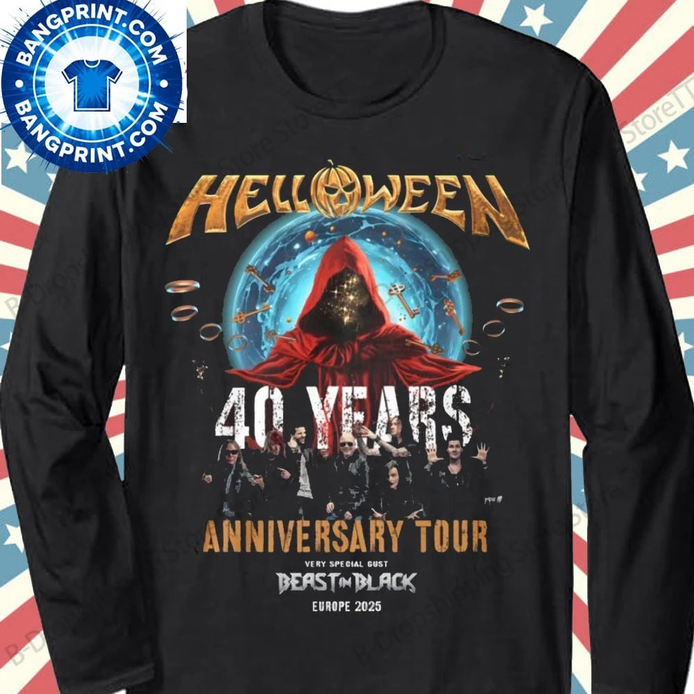 Mens Long Sleeve T-shirt New Rock Helloween 40 Year Anniversary Tour 3D Print T-shirt Men Women Fashion Tops Tees Vintage Tshirt