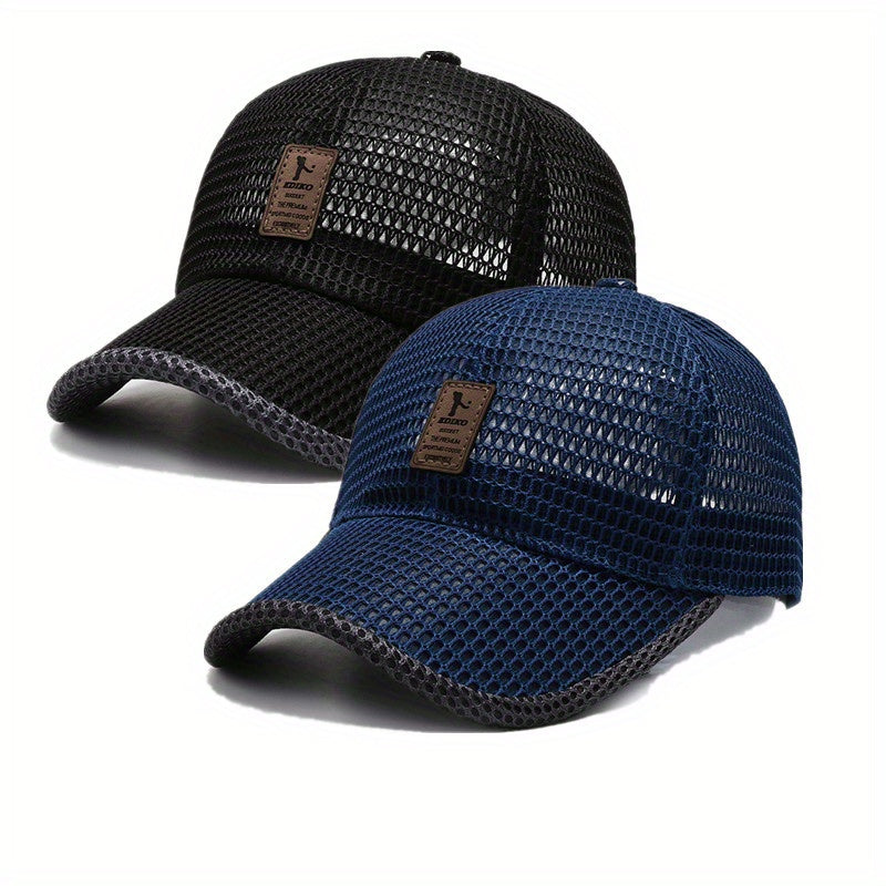 2pcs Ediko Mesh Cap with Edge, Summer Mesh Baseball Cap for Men, Truck Driver Mesh Cap, Outdoor Sports Running. Fabric.