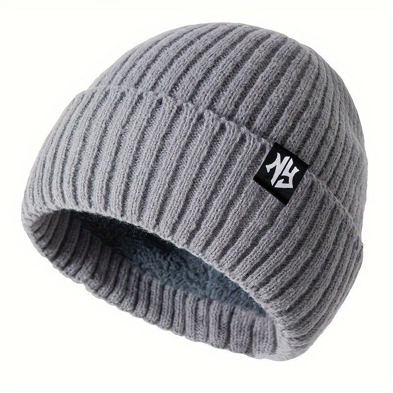 Unisex Thick Fleece-Lined Beanie - Thick Warm Winter Hat with NY Logo, Soft Stretchy Lightweight Design for Men & Women, Outdoor Cold Weather Essential, Ideal Gift for Friends & Family, Hat, Cold Weather Gear, Minimalist Fash