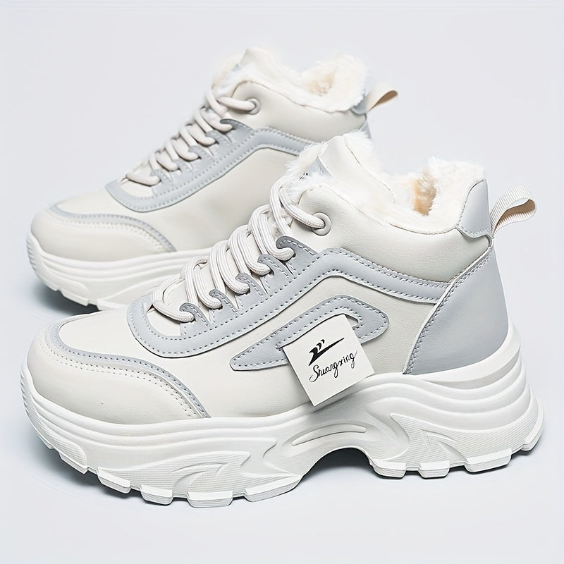 Women'S Winter High-Top Sneakers - Thick Platform Shoes with Cushioned PVC Sole, Lace-Up Closure, Non-Slip Traction - All-Season Everyday & Formal Shoes - Synthetic, Ladies Sneakers, Casual Footwear, Durable Footwear, Office