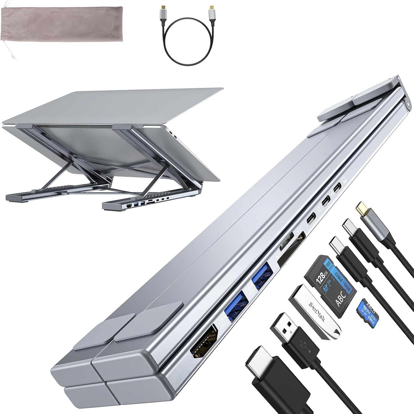 8in 1 USB C Laptop Docking Station Stand, USB C Dock Tablet Stand, USB C Hub with HDTV 2 USB 3.1, PD 100W, Universal Docking Station for MacBook Pro/Air/Dell/HP/Surface/Lenovo