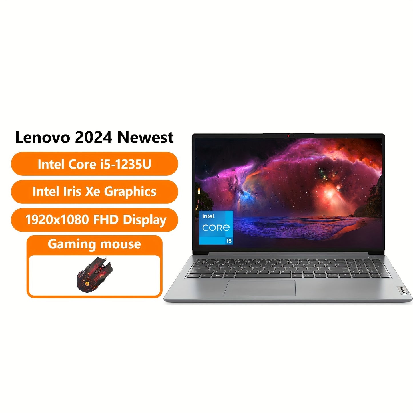 Lenovo IdeaPad 1i Laptop For Business - 15.6" FHD Display, Intel Core I5-1235U (up To 4.40 GHz), Up To 32GB RAM, Up To 2TB SSD, Intel Iris Xe Graphics, Webcam, WiFi 6, Windows 11 S, With Gming Mouse