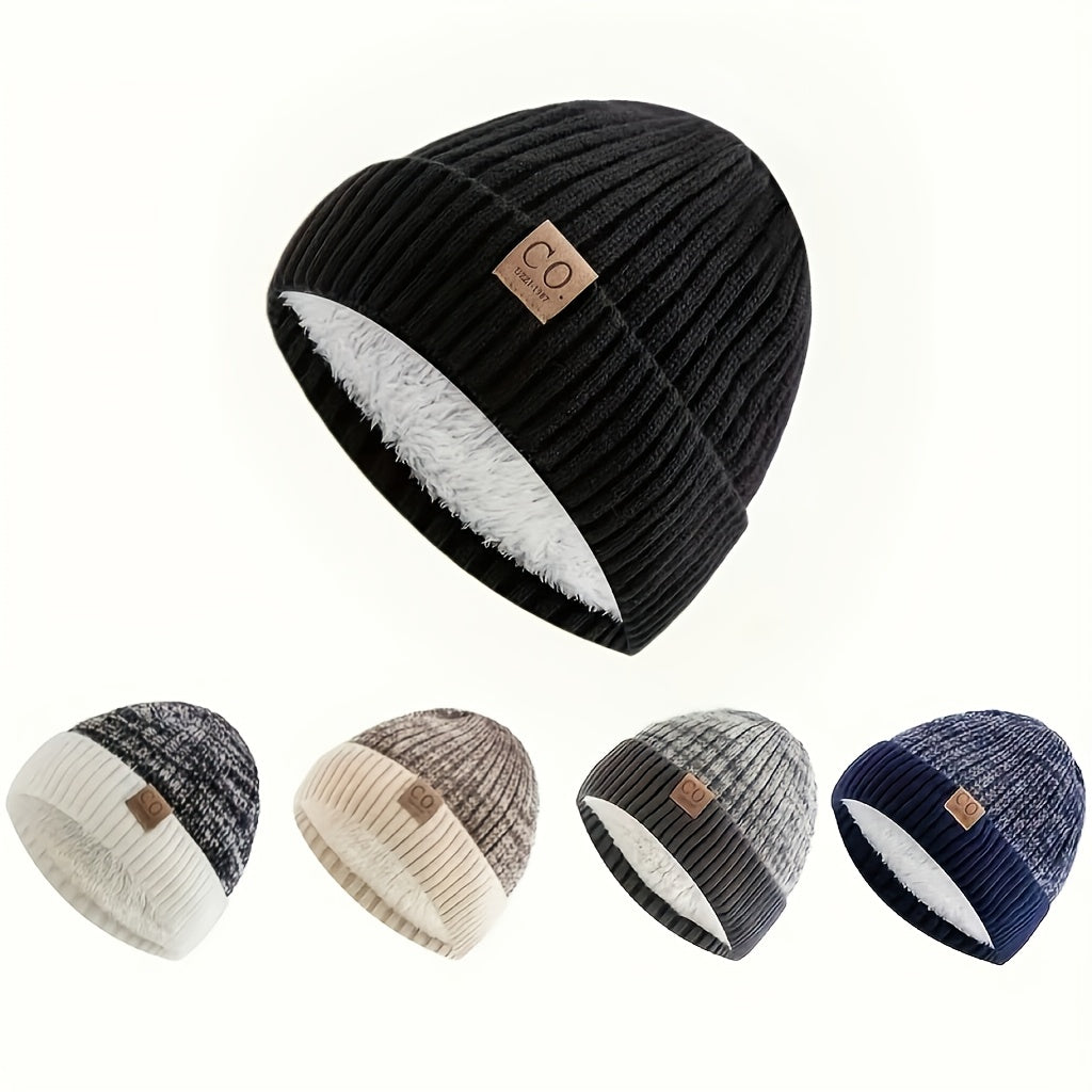 Men'S Sports Knit Hat, Navy Blue and White Striped Design, Fleece-Lined Warm Lining, 5 Colors Available, Soft Fluffy Interior, Hand Washable Cold-Resistant Beanie, Ribbed Texture, Durable Stitching, Novelty Slouchy and Knitte
