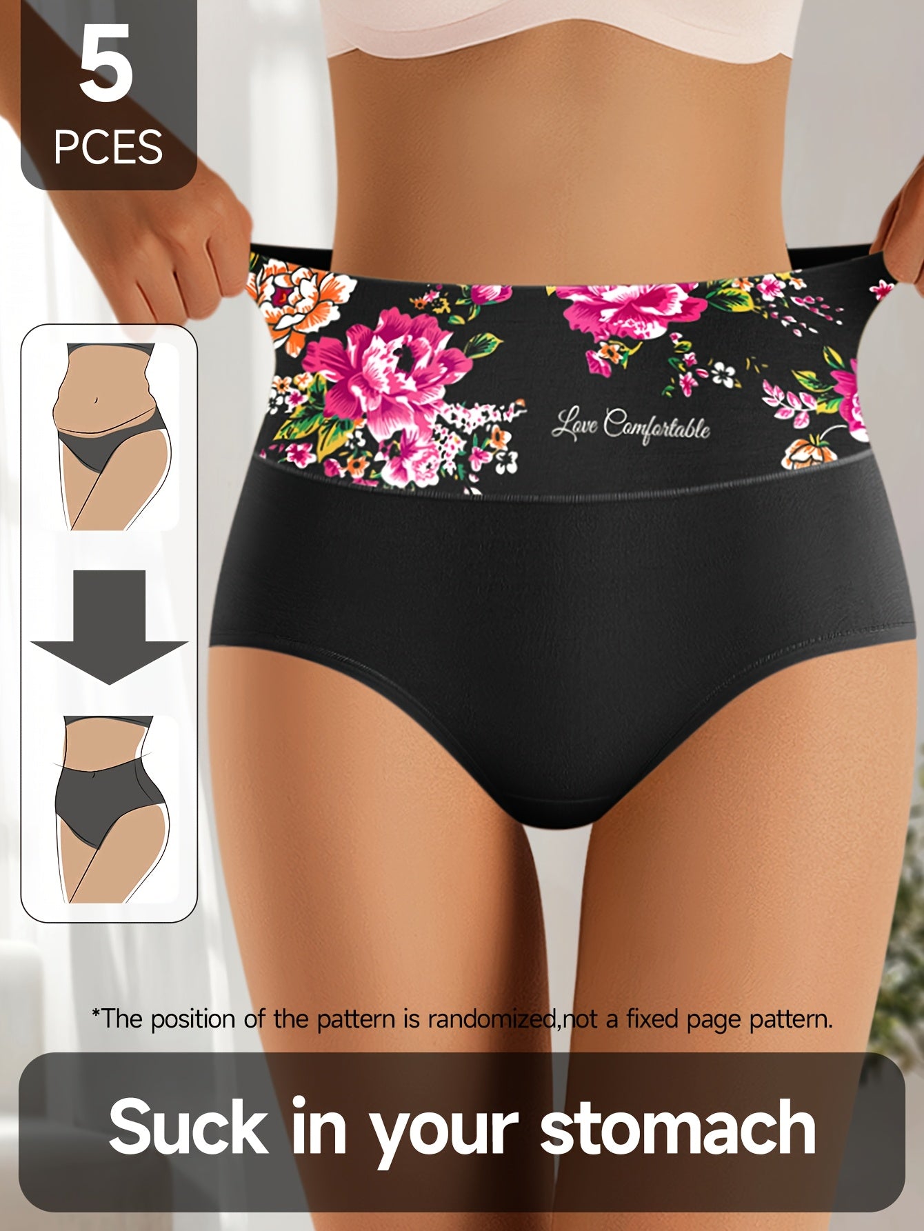 5pcs High-Waisted Women's Panties with Floral Wide Waistband Design, Multiple Colors Available, Daily Essentials, Comfortable Underwear, Stylish Panties, Floral Design, Durable Stitching, Soft Fabric, Multipack Panties, Women