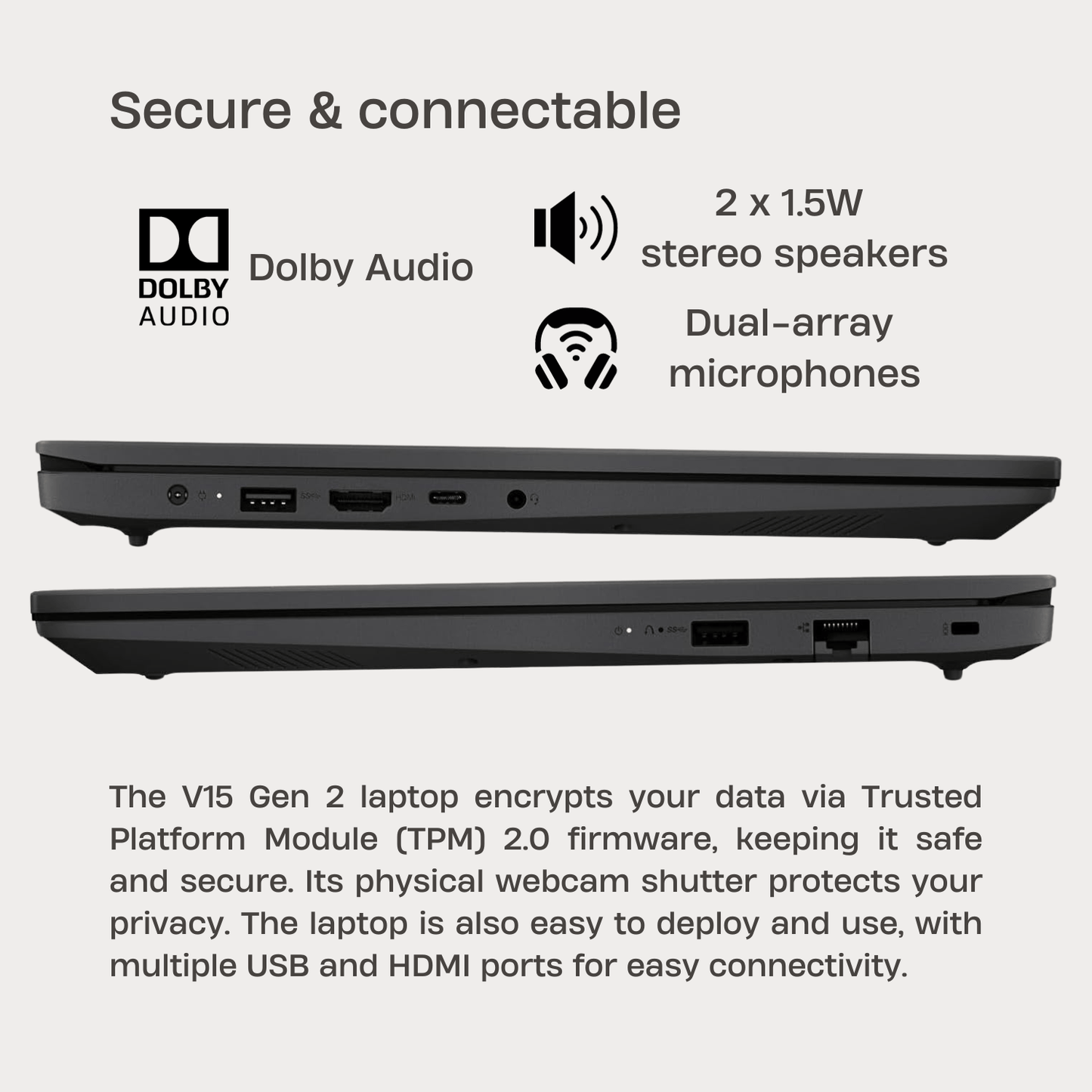 Lenovo V15 Portable Laptop, 15.6" FHD Anti-glare Display, Business and Everyday Use, Intel Dual Core Processor, 16GB RAM, 1TB SSD, Webcam, Wi-Fi, Windows 11 Pro, Black