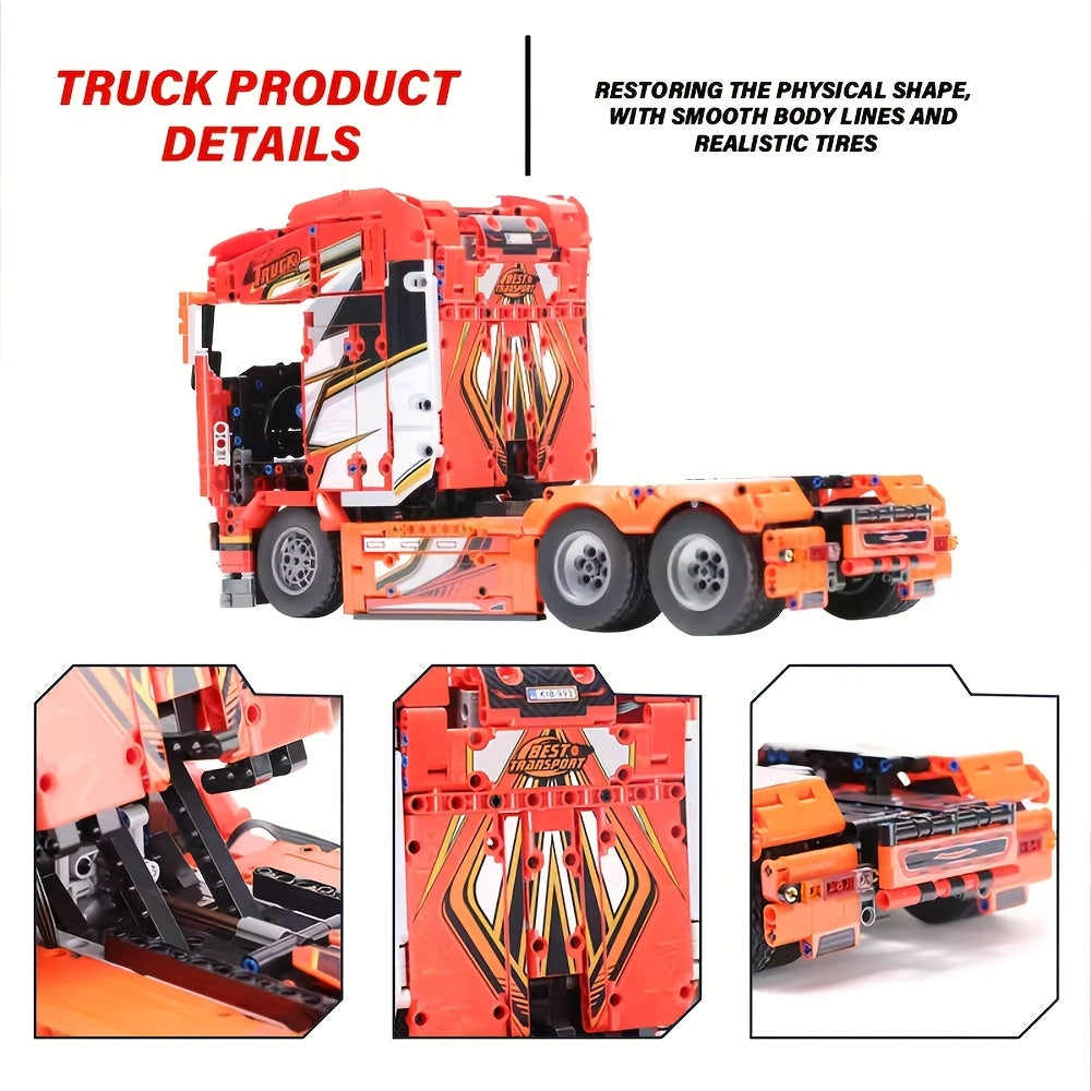 Large/Complex Red Heavy-Duty Truck Building Blocks Set - Realistic Tractor & Construction Vehicle Model Kit with Detailed Bricks, Challenging Assembly for &, Christmas/Birthday Gift for Home or Office Display