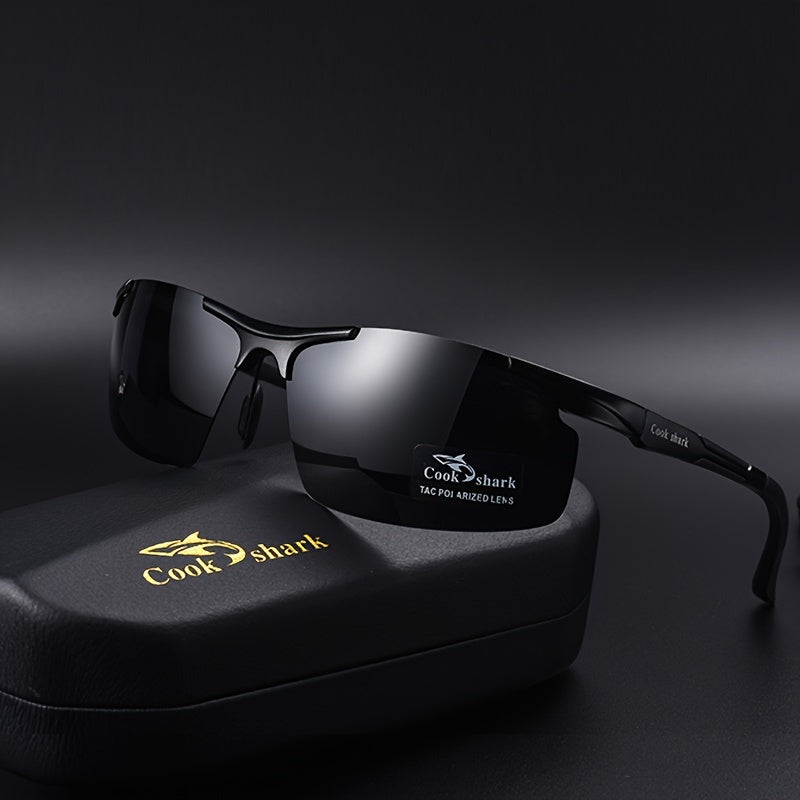 CookShark Men's Polarized Fashion Glasses - Wide Frame (>139mm) for Driving, Fishing & Hiking, Lightweight Durable Design with Protective Case, Casual Outdoor Travel Goggles, Sleek Construction, Quality Lenses