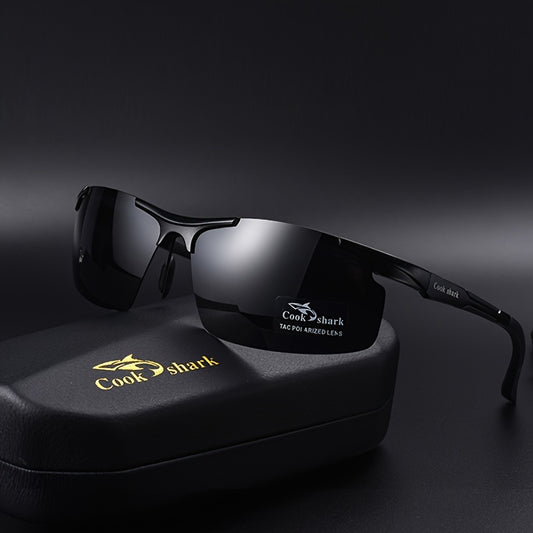 CookShark Men's Polarized Fashion Glasses - Wide Frame (>139mm) for Driving, Fishing & Hiking, Lightweight Durable Design with Protective Case, Casual Outdoor Travel Goggles, Sleek Construction, Quality Lenses