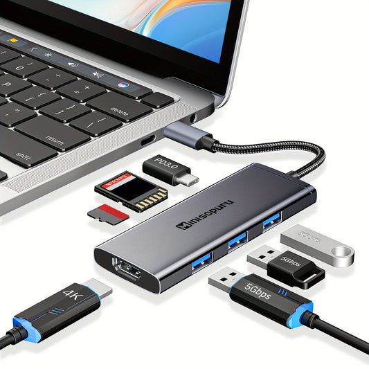 Minisopuru 7-in-1 Aluminum USB C Hub with 4K HDTV, 3x USB 3.0, 100W PD Charging, SD/TF Card Reader - Plug & Play Multiport Adapter for MacBook Pro/Air, iPad Pro, Dell XPS, HP, Lenovo & More