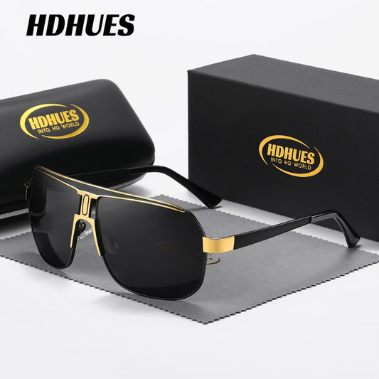 HdHues Unisex Polarized Glasses, Casual Square Oversized Frame, Metal & Acetate, PC Lens, UV Protection, Daily Leisure Sports Glasses with Case