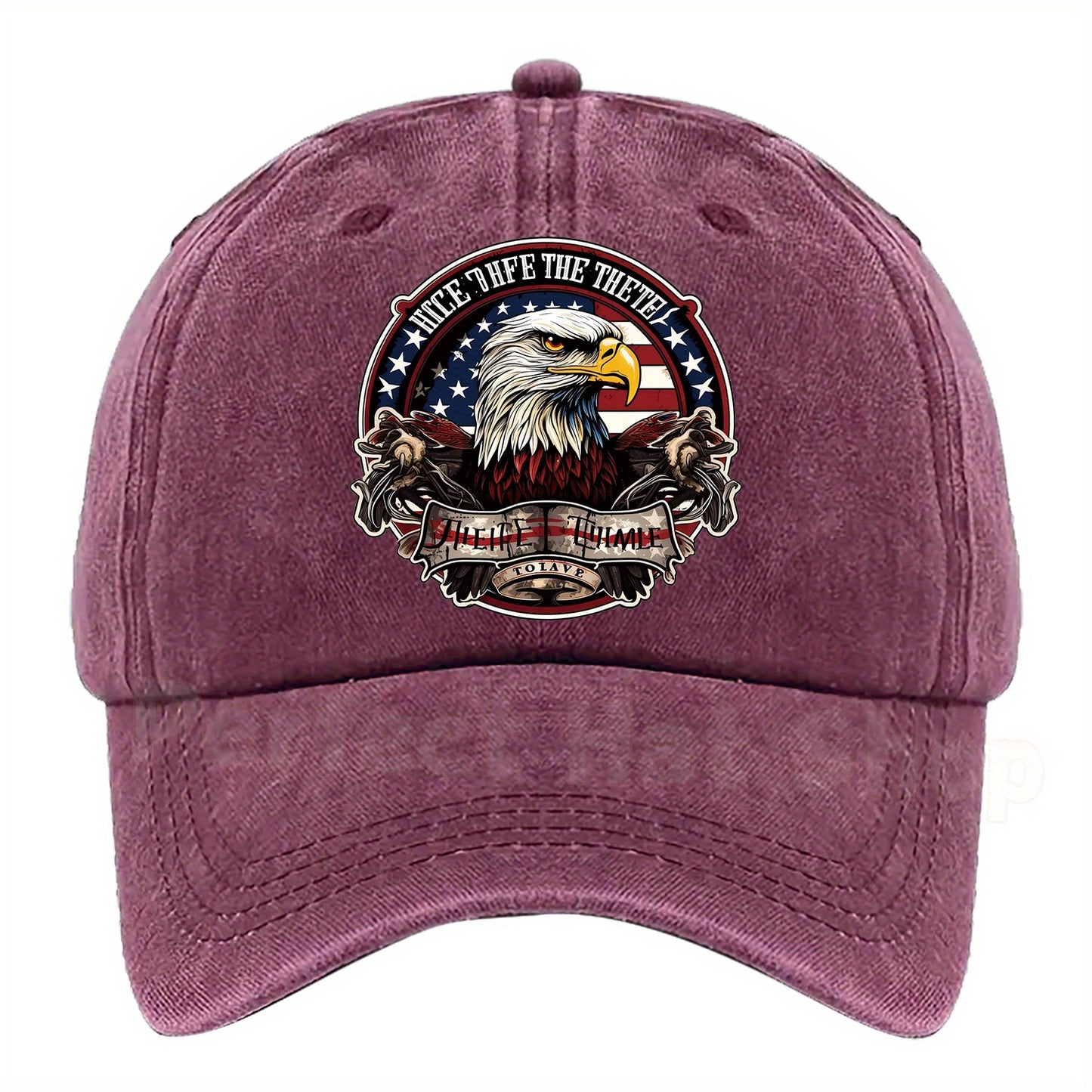 Patriotic Bald Eagle Military Print Baseball Cap - Adjustable Fit,, Machine Washable - Dark Blue with American Flag Design & "Eagle Motif" Patch
