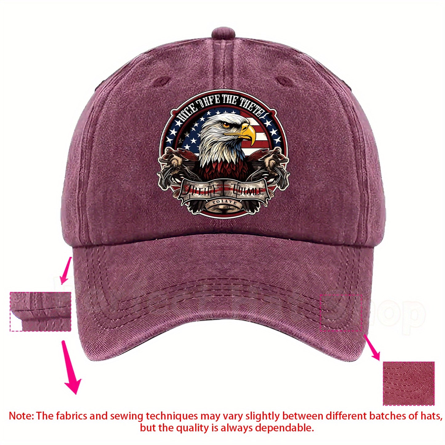 Patriotic Bald Eagle Military Print Baseball Cap - Adjustable Fit,, Machine Washable - Dark Blue with American Flag Design & "Eagle Motif" Patch
