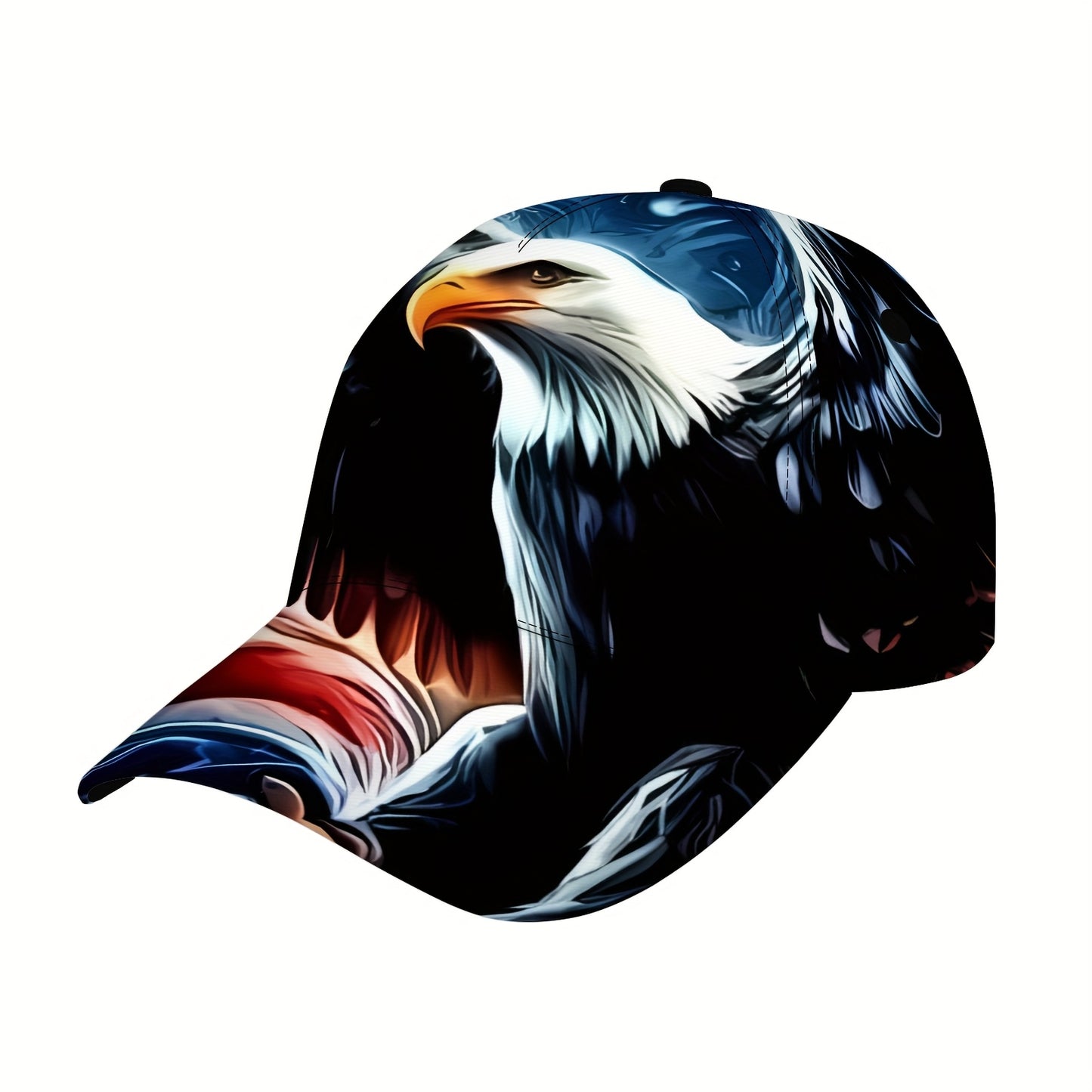 1pc Eagle Head & American Flag Baseball Cap - Adjustable Snapback, Lightweight Polyester, with Red, & Stripes - Patriotic Graffiti Hat For Men & Women, Halloween, Christmas, Thanksgiving - Streetwear Fashion Accessory, Machin