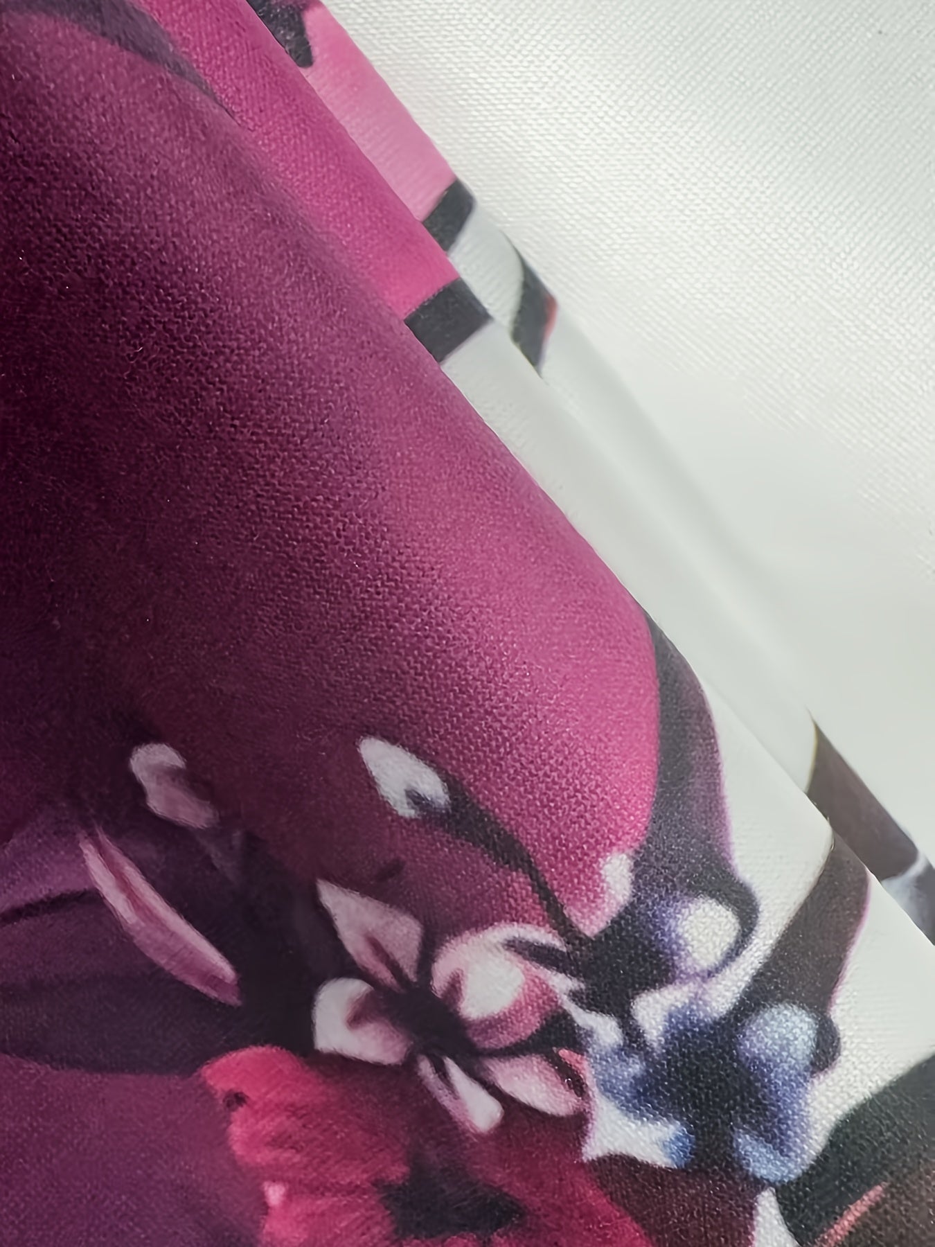 Women's Elegant V-Neck Cross-Back Long Sleeve Blouse with 3D Floral Print - Burgundy & White Asymmetrical Top, Machine Washable All-Season Shirt for Casual & Formal Events, Brown/Purple/Black/White/Navy Blue/Peach/Red/Beige/G