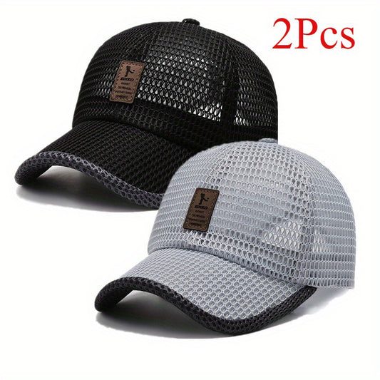 2pcs Ediko Mesh Cap with Edge, Summer Mesh Baseball Cap for Men, Truck Driver Mesh Cap, Outdoor Sports Running. Fabric.