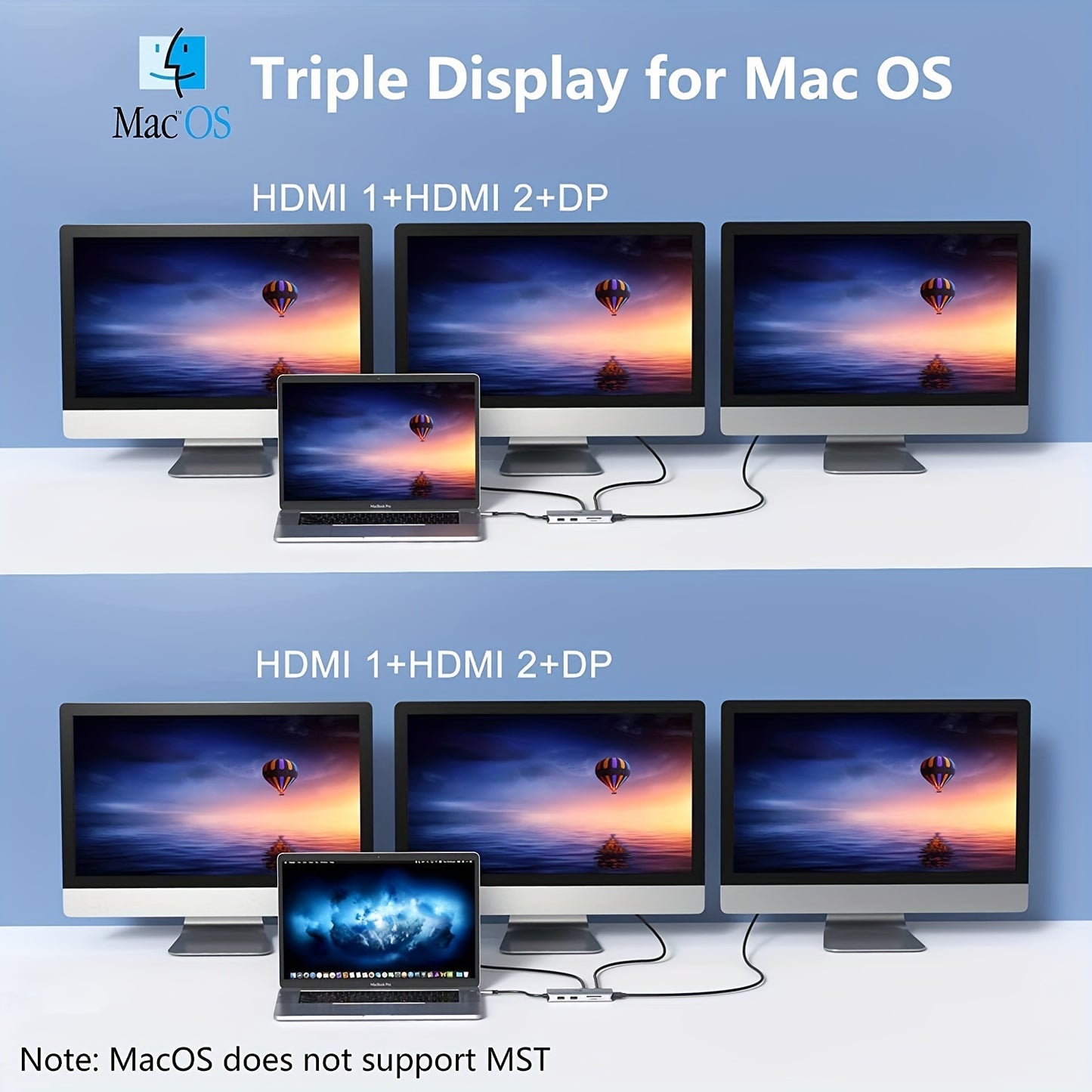 USB C Docking Station Dual Monitor, 9-in-1 Triple Display USB C Hub Multiport Adapter for Dell/HP/Lenovo/Surface Pro Laptop, USB C to 2 HDMI, DisplayPort, 87W PD, 3 USB, SD/TF Card Reader