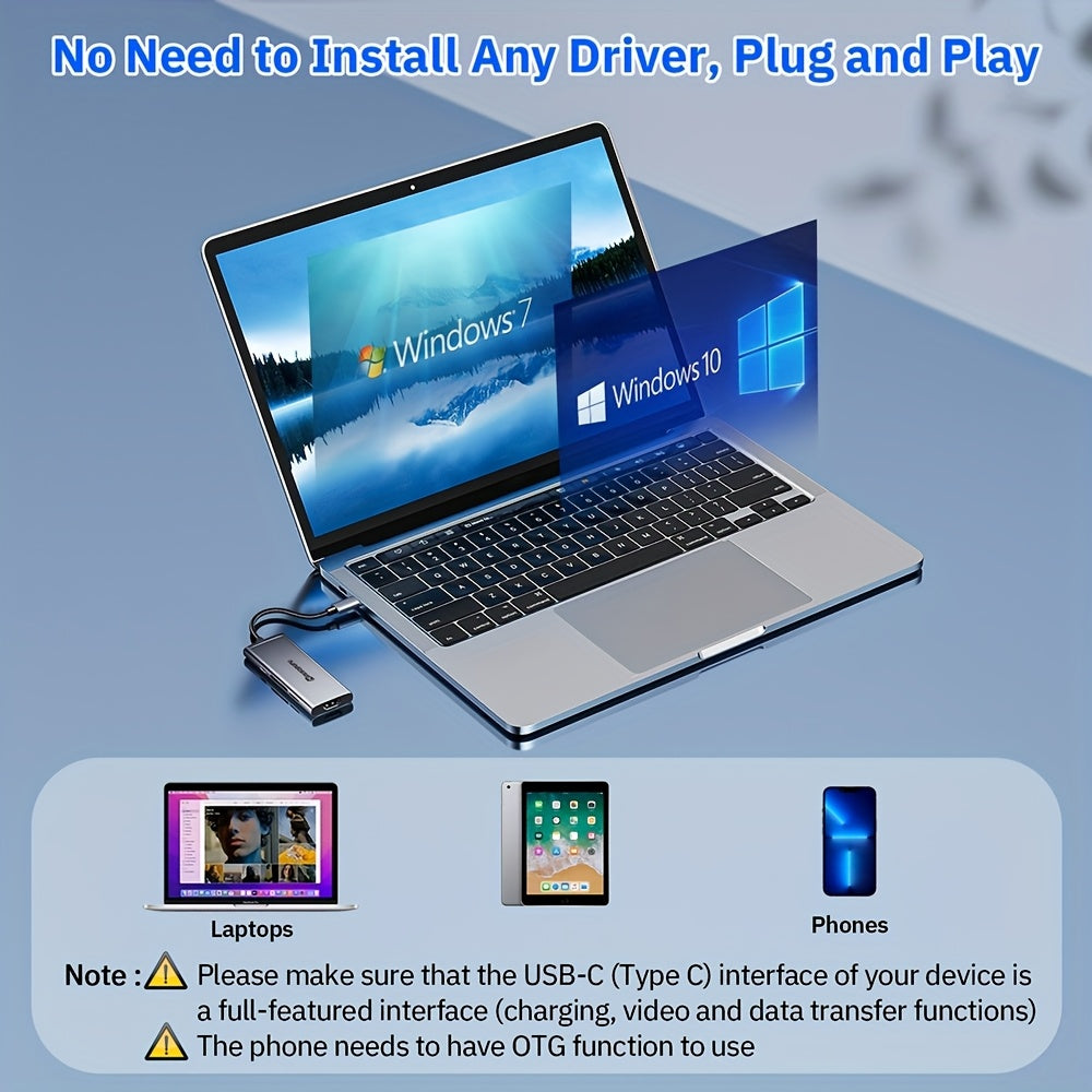 Minisopuru 7-in-1 Aluminum USB C Hub with 4K HDTV, 3x USB 3.0, 100W PD Charging, SD/TF Card Reader - Plug & Play Multiport Adapter for MacBook Pro/Air, iPad Pro, Dell XPS, HP, Lenovo & More