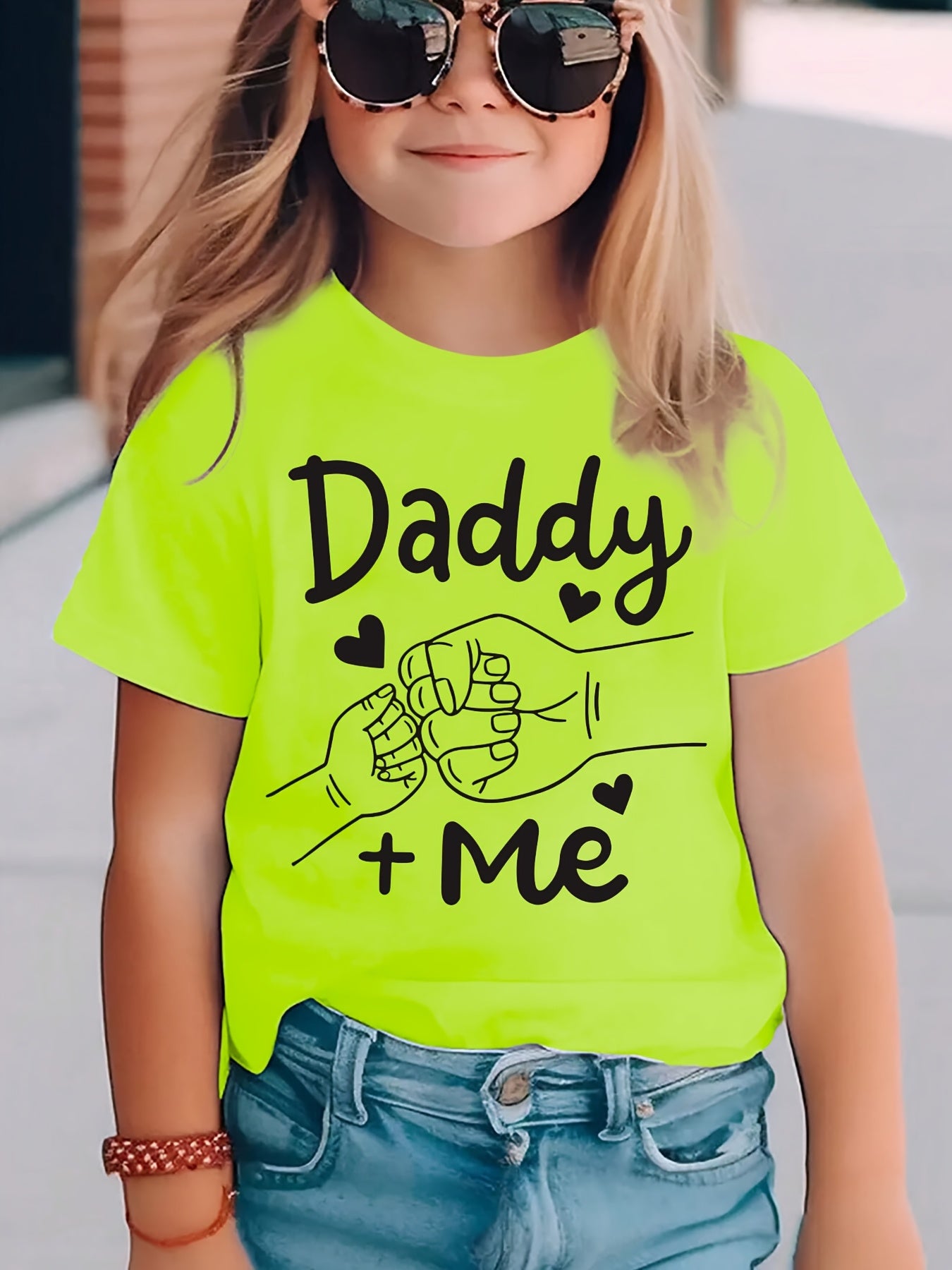 Summer Fashion Girls' Short Sleeve T-Shirt with "Big Fist Meets Little Fist" Daddy + Me Letter Print Casual Top NYDX4322
