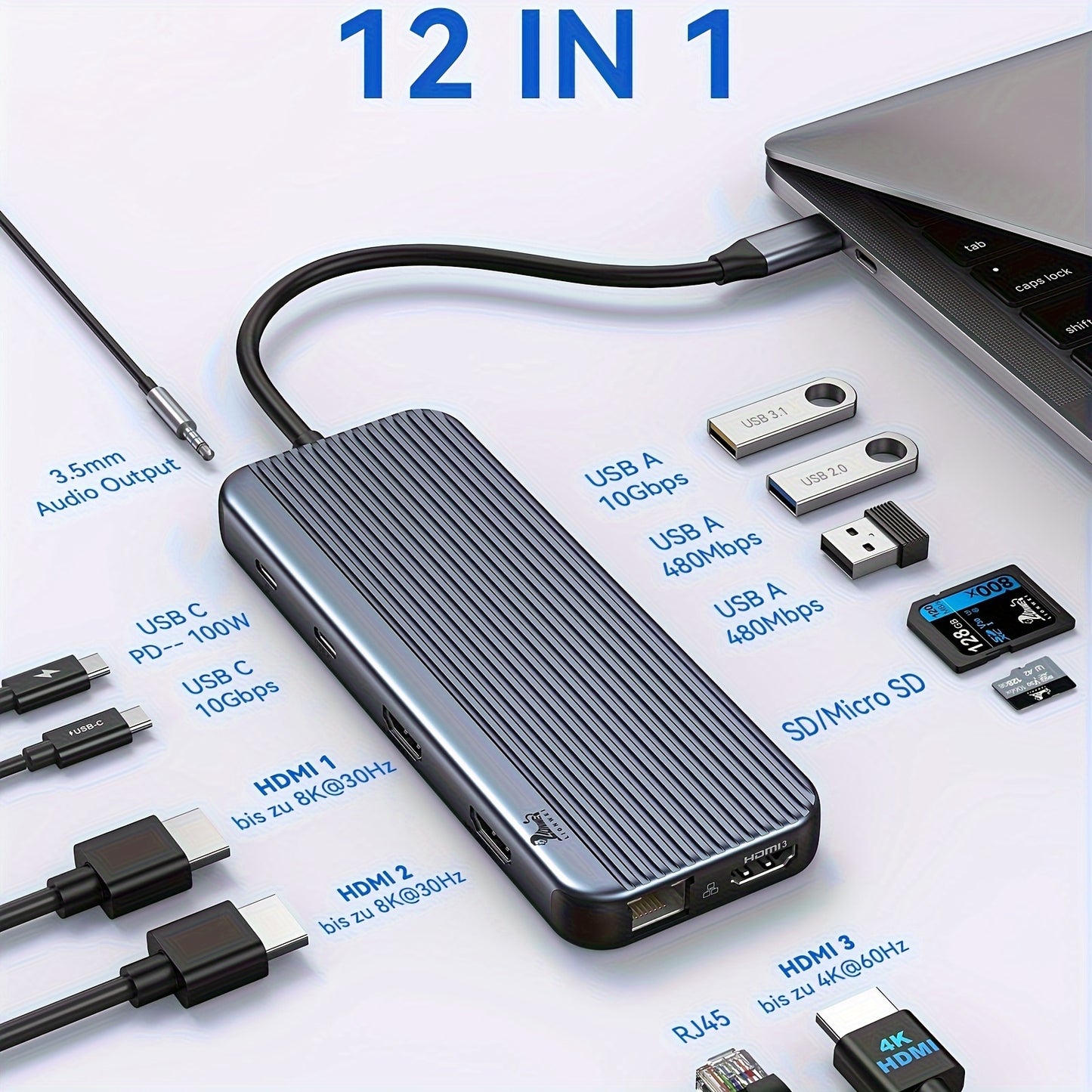 USB C Docking Station 3 Monitors, LIONWEI USB C Hub to 3 HDMI Docking Station Triple Monitor with 10Gbps USB C/ A 3. 1, 100W PD, Ethernet, Audio Ports for Dell/ HP/ Lenovo/ MacBook