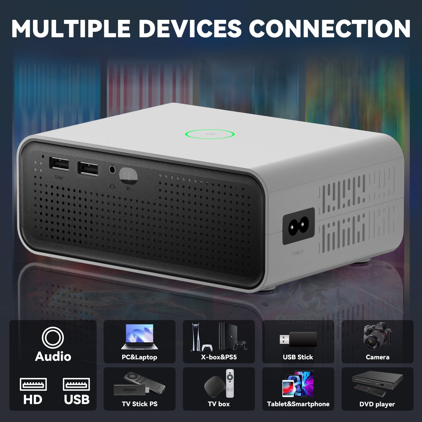 Mini HD Smart Projector 4K Support 1080P Native Electric Focus Android 11, Built-in APP TV, BT Wi-Fi, Compatible with TV Stick/PC/Smartphones/USB, Built-in Speaker, Home Theater Outdoor Movie Office