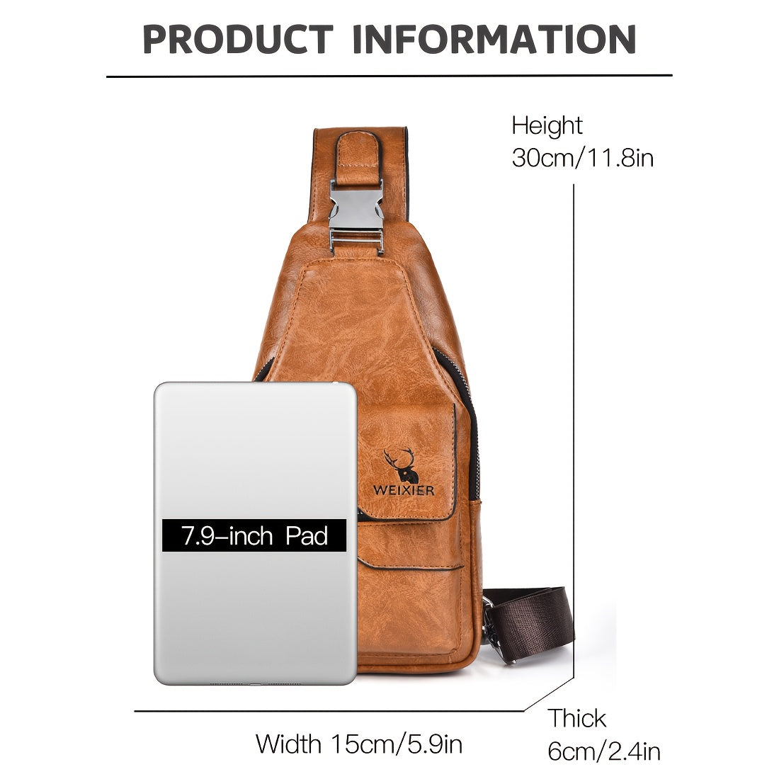 WEIXIER Vintage-Style PU Leather Sling Bag with Adjustable Strap, Multiple Pockets, Large Capacity – Brown, Black, Gray Options for Work, School, Travel & Casual Use, Small Crossbody Bag