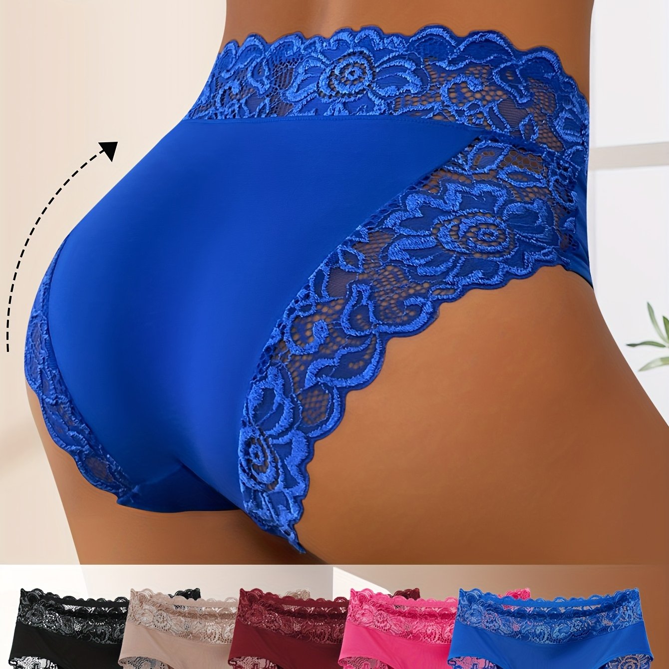 5pcs Women'S Elegant Lace Spliced Triangle Panties - Breathable Mid-Rise Bikini Briefs, Romantic Holiday Fashion, Solid Color, Comfortable & Stylish, Everyday Underwear | Elegant Lace Detail | Smooth Texture Fabric