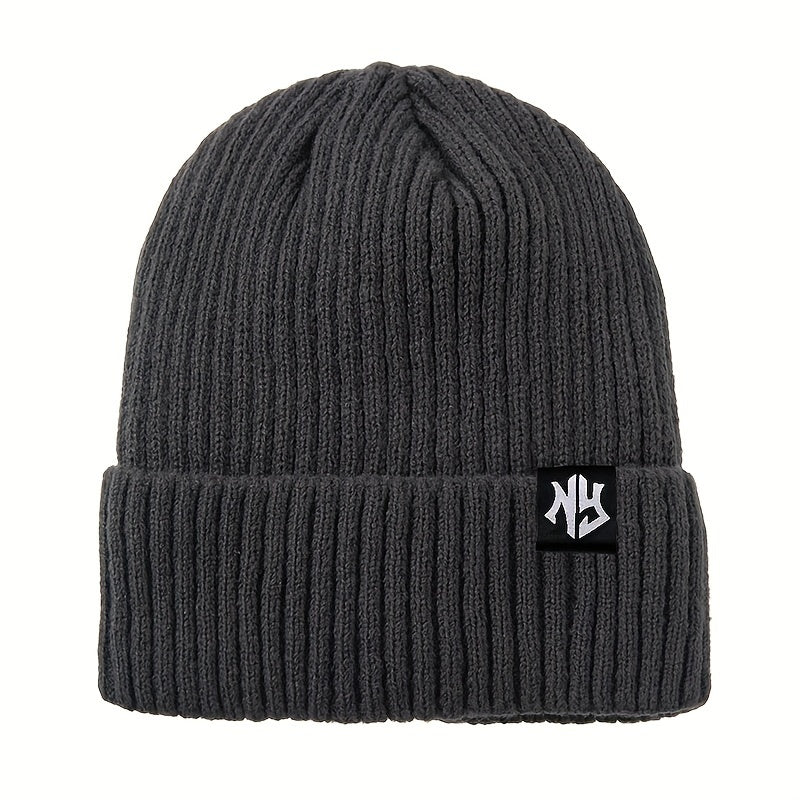 Unisex Thick Fleece-Lined Beanie - Thick Warm Winter Hat with NY Logo, Soft Stretchy Lightweight Design for Men & Women, Outdoor Cold Weather Essential, Ideal Gift for Friends & Family, Hat, Cold Weather Gear, Minimalist Fash