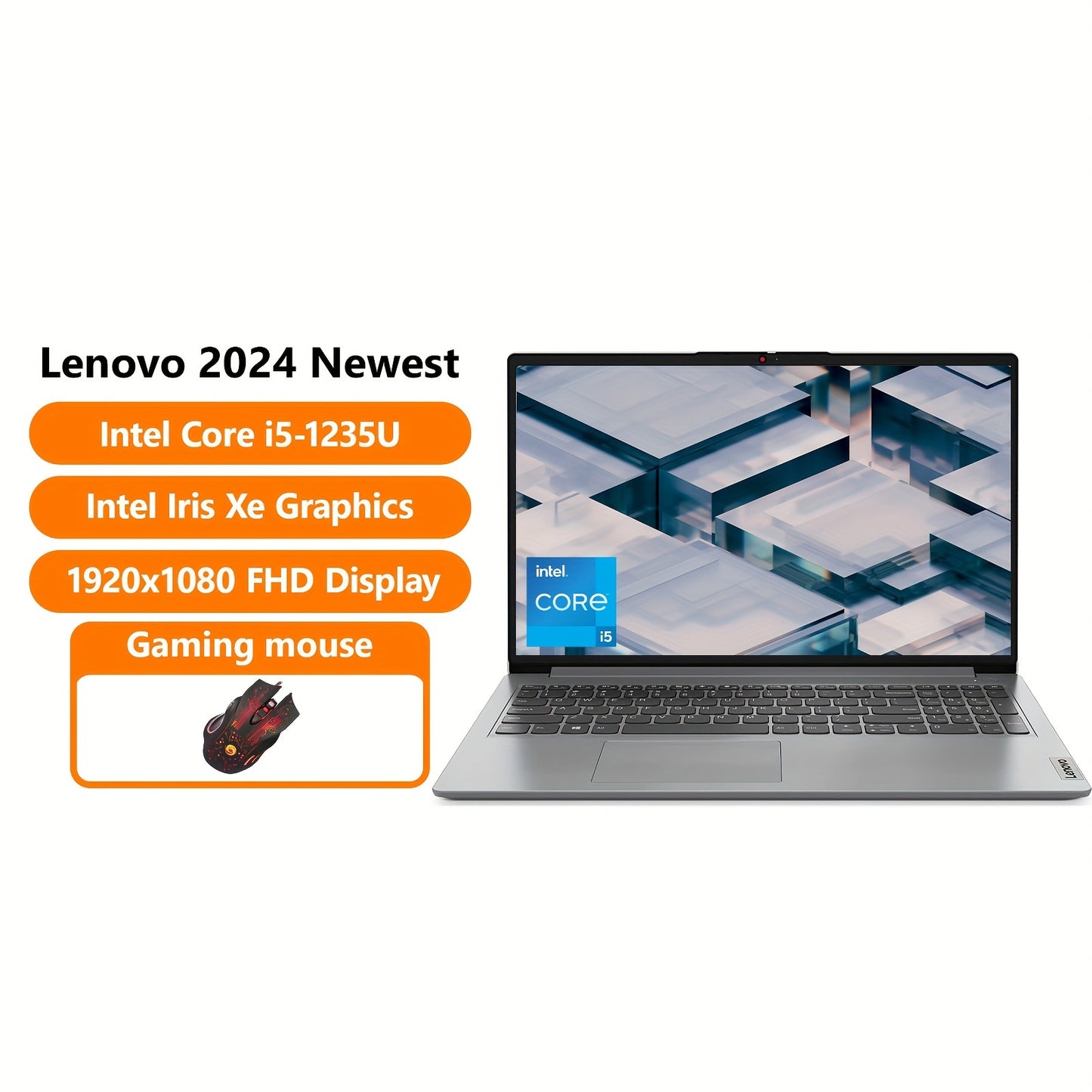 Lenovo IdeaPad 1i Laptop For Business - 15.6" FHD Display, Intel Core I5-1235U (up To 4.40 GHz), Up To 32GB RAM, Up To 2TB SSD, Intel Iris Xe Graphics, Webcam, WiFi 6, Windows 11 S, With Gming Mouse