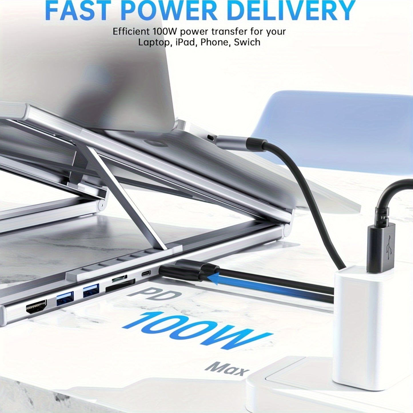 8in 1 USB C Laptop Docking Station Stand, USB C Dock Tablet Stand, USB C Hub with HDTV 2 USB 3.1, PD 100W, Universal Docking Station for MacBook Pro/Air/Dell/HP/Surface/Lenovo