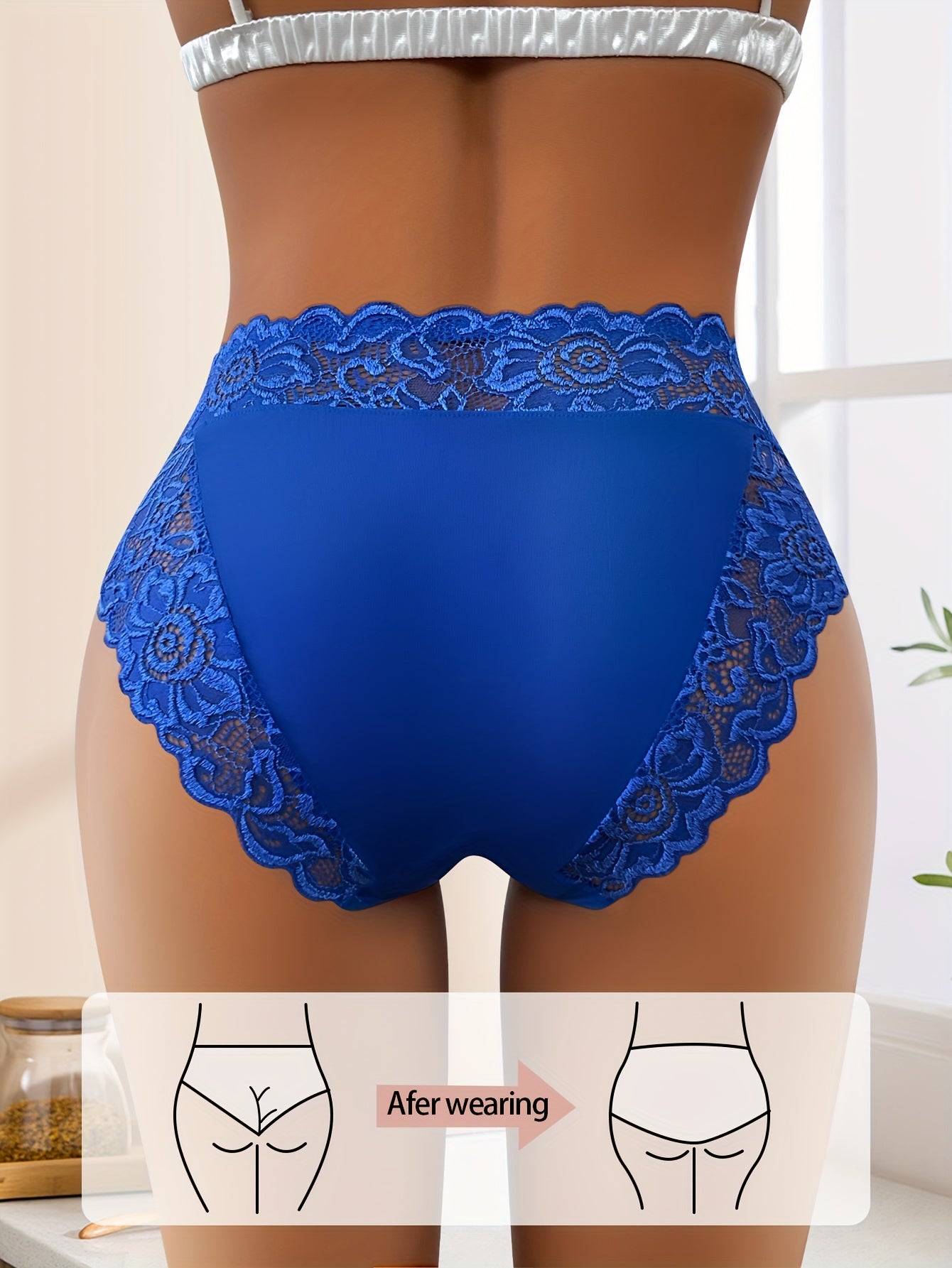 5pcs Women'S Elegant Lace Spliced Triangle Panties - Breathable Mid-Rise Bikini Briefs, Romantic Holiday Fashion, Solid Color, Comfortable & Stylish, Everyday Underwear | Elegant Lace Detail | Smooth Texture Fabric