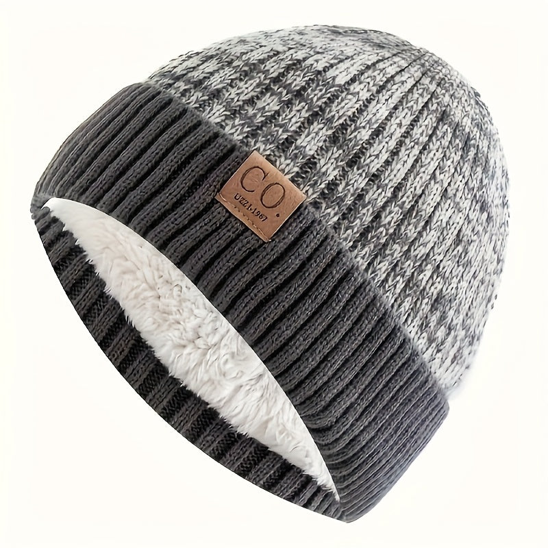 Men'S Sports Knit Hat, Navy Blue and White Striped Design, Fleece-Lined Warm Lining, 5 Colors Available, Soft Fluffy Interior, Hand Washable Cold-Resistant Beanie, Ribbed Texture, Durable Stitching, Novelty Slouchy and Knitte