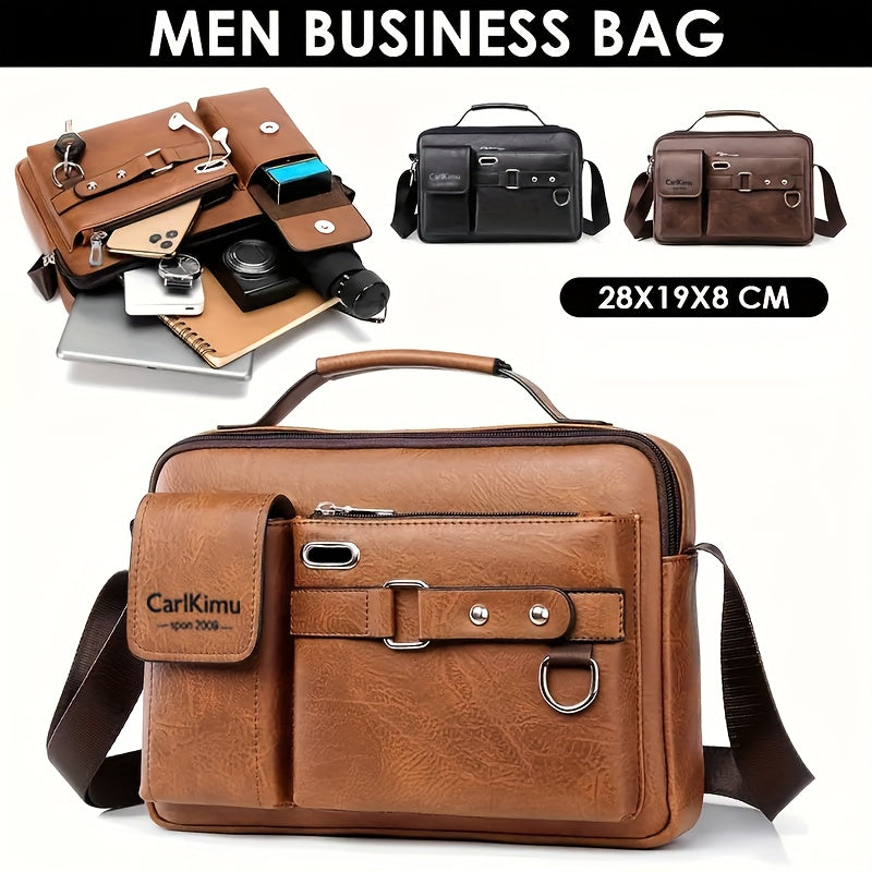 Men'S Vintage Brown Briefcase - Adjustable Shoulder Strap, Multiple Compartments, Zipper Closure, Casual Business Handbag for Daily Commute, Casual Business Bag | Vintage Style Bag | Durable Zipper Closure, Briefcase