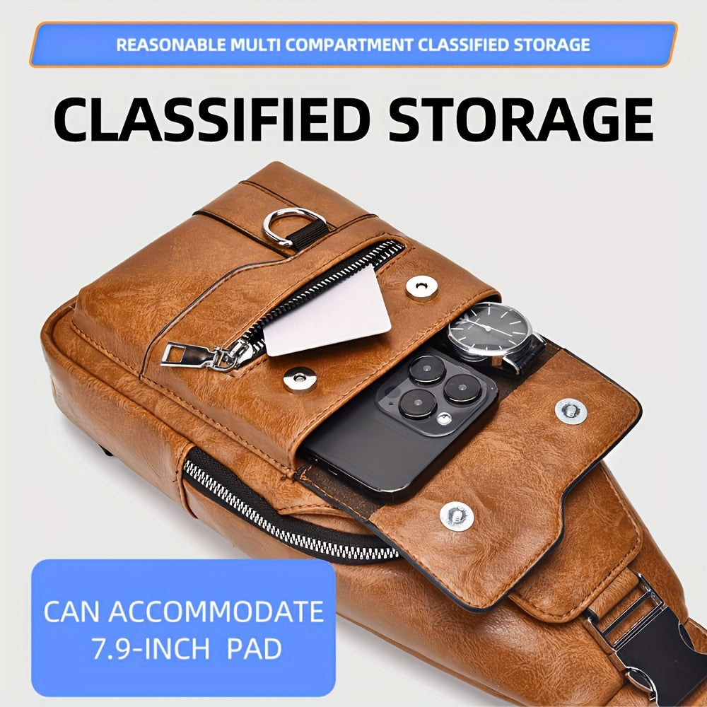 WEIXIER Vintage-Style PU Leather Sling Bag with Adjustable Strap, Multiple Pockets, Large Capacity – Brown, Black, Gray Options for Work, School, Travel & Casual Use, Small Crossbody Bag