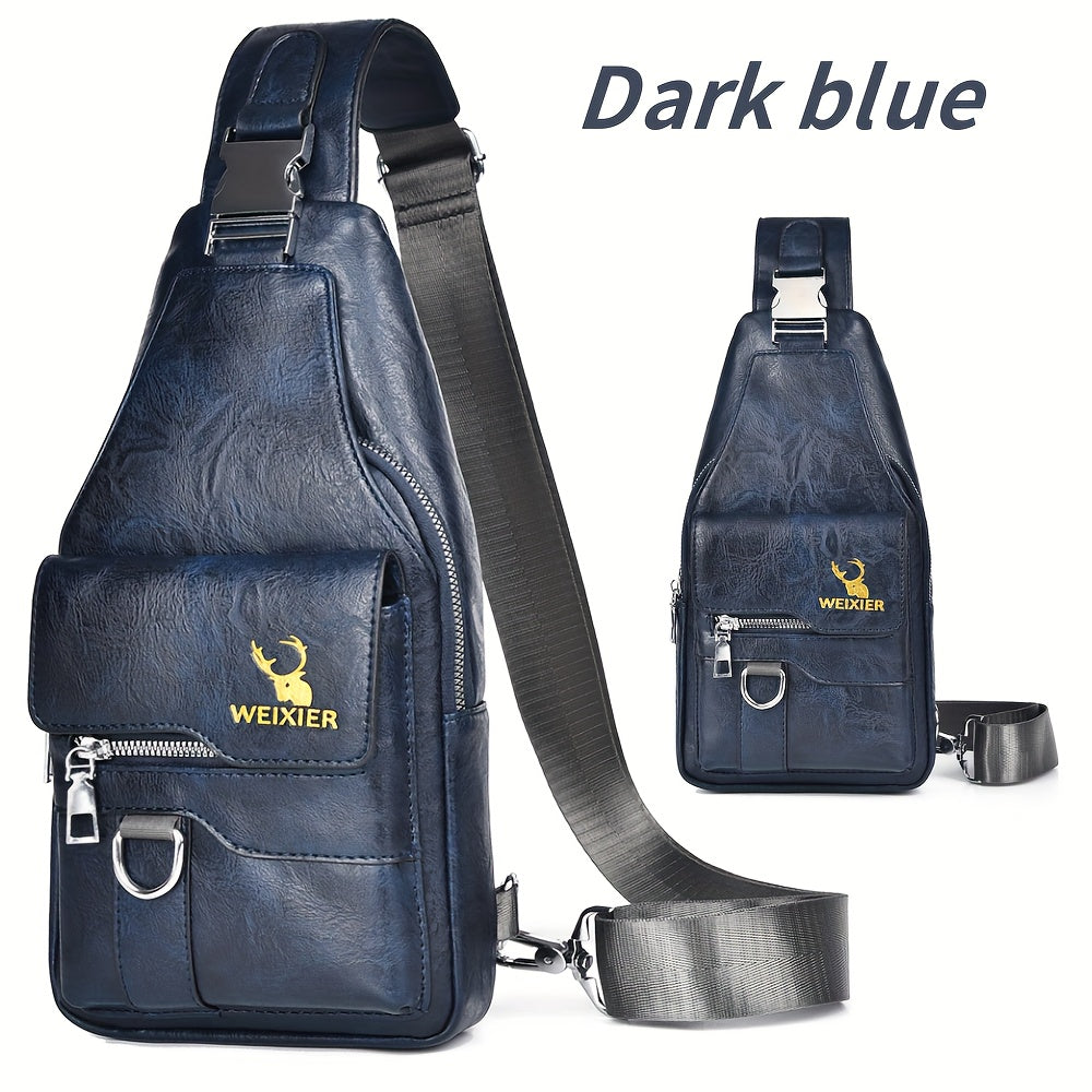 WEIXIER Vintage-Style PU Leather Sling Bag with Adjustable Strap, Multiple Pockets, Large Capacity – Brown, Black, Gray Options for Work, School, Travel & Casual Use, Small Crossbody Bag