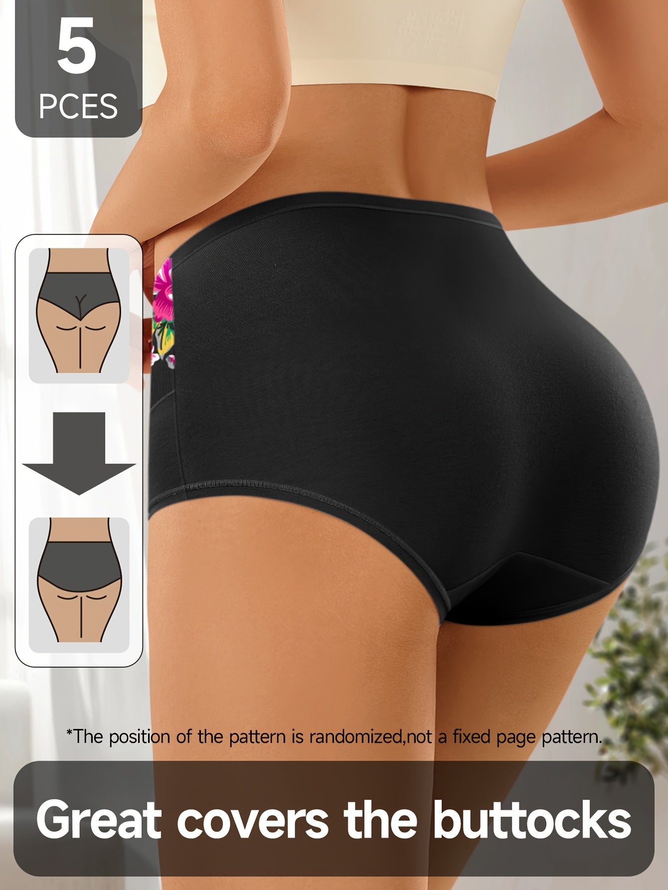 5pcs High-Waisted Women's Panties with Floral Wide Waistband Design, Multiple Colors Available, Daily Essentials, Comfortable Underwear, Stylish Panties, Floral Design, Durable Stitching, Soft Fabric, Multipack Panties, Women