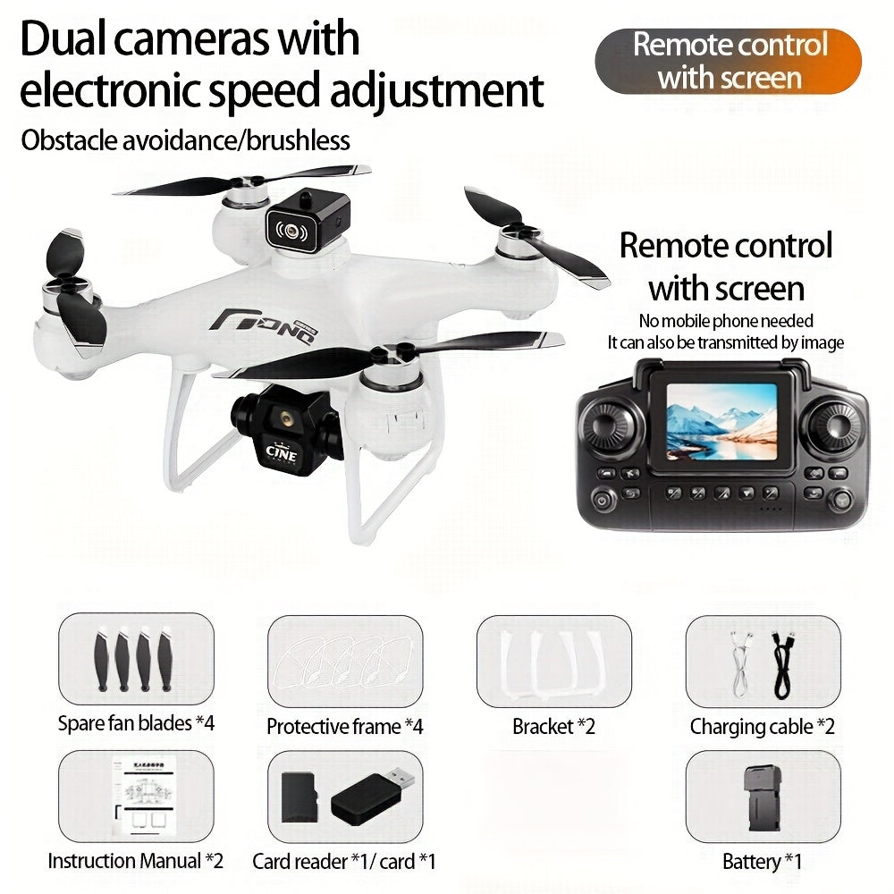 New F156 Dual-Camera Drone, Remote Control with Built-in Screen Display, Electric Adjustable Lens, Obstacle Avoidance, Flow Suspension, Brushless Motor Stable Flight, Real-time Video Transmission, 50x Zoom, Three-speed Adjust