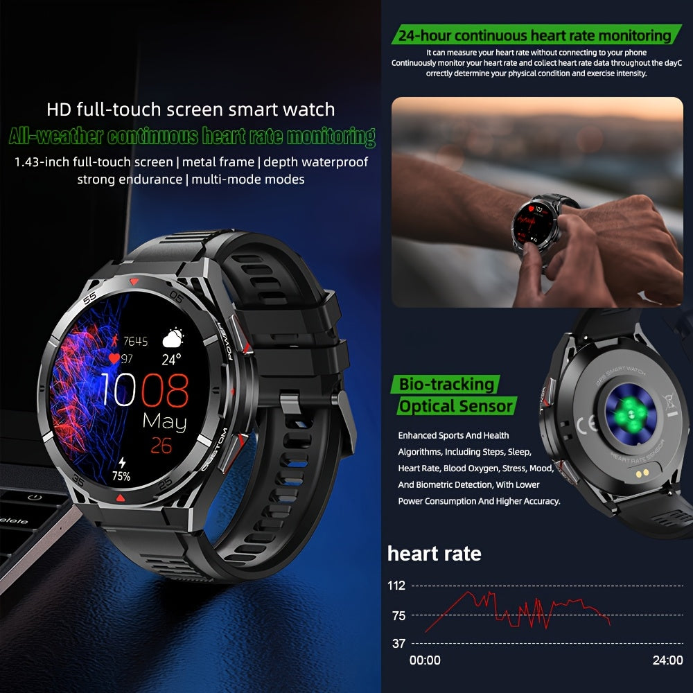 Men'S GPS Smartwatch, Dual-Band Multi-Star, Precision Trajectory, 5ATM High Quality, Compass, Barometric altitude, Battery, 1.43-inch Full Touch Screen, AMOLED Material Ultra Clarity, Wireless Calling, Tracking, Compatible wi