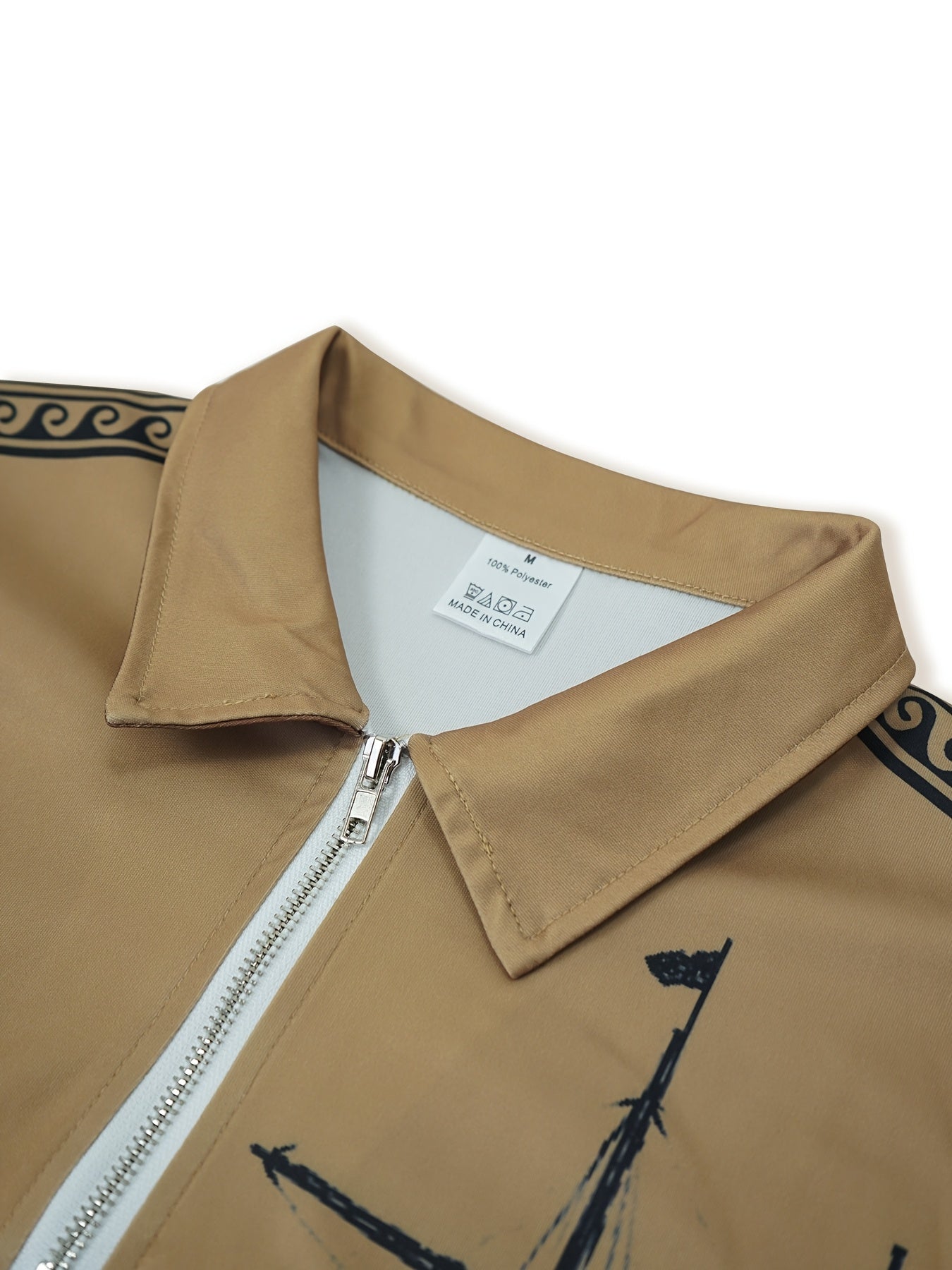 Autumn Distressed Style Sailboat Print Men'S Casual Comfortable Long-Sleeved Polo Shirt Inner Cloth