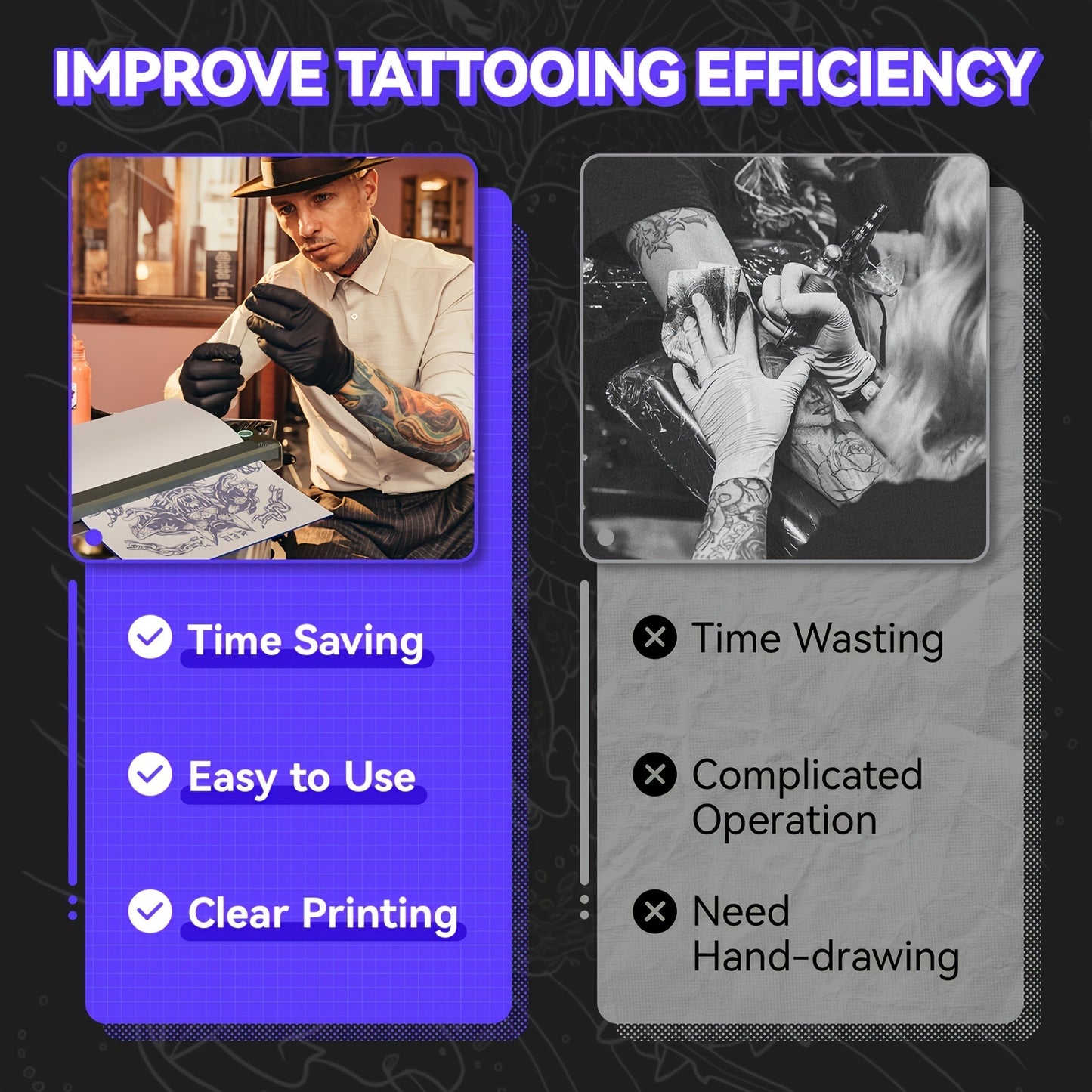 Peripage P90 Tattoo Stencil Printer Tattoo Printer Thermal Printer for DIY Tattoo, Mini Portable Printer, Compatible with Smartphone and PC, iOS, for Android, with 5pcs A4 Tattoo Transfer Paper