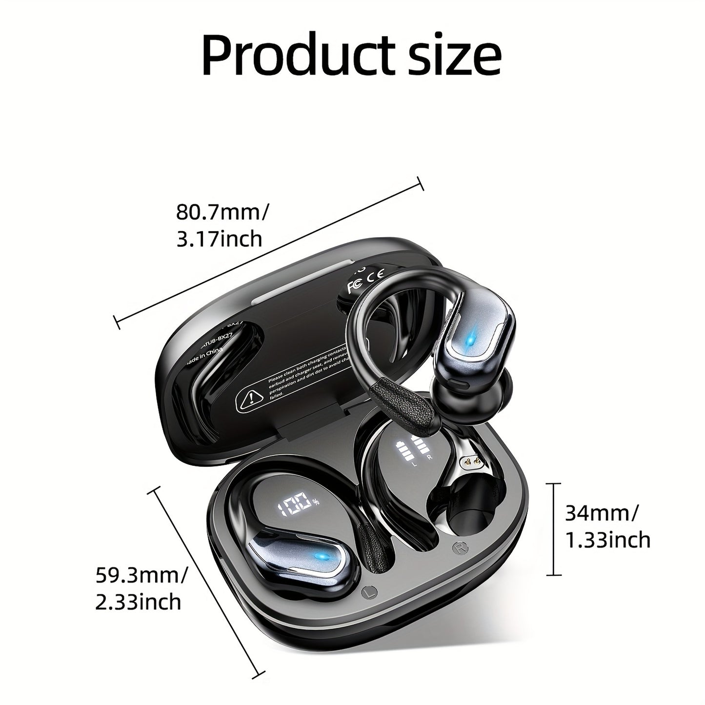 Wireless Sport Earbuds With Mic, In-Ear Headphones, Earphones With LED Display, Mini Charging Case Headset For Iphone Android