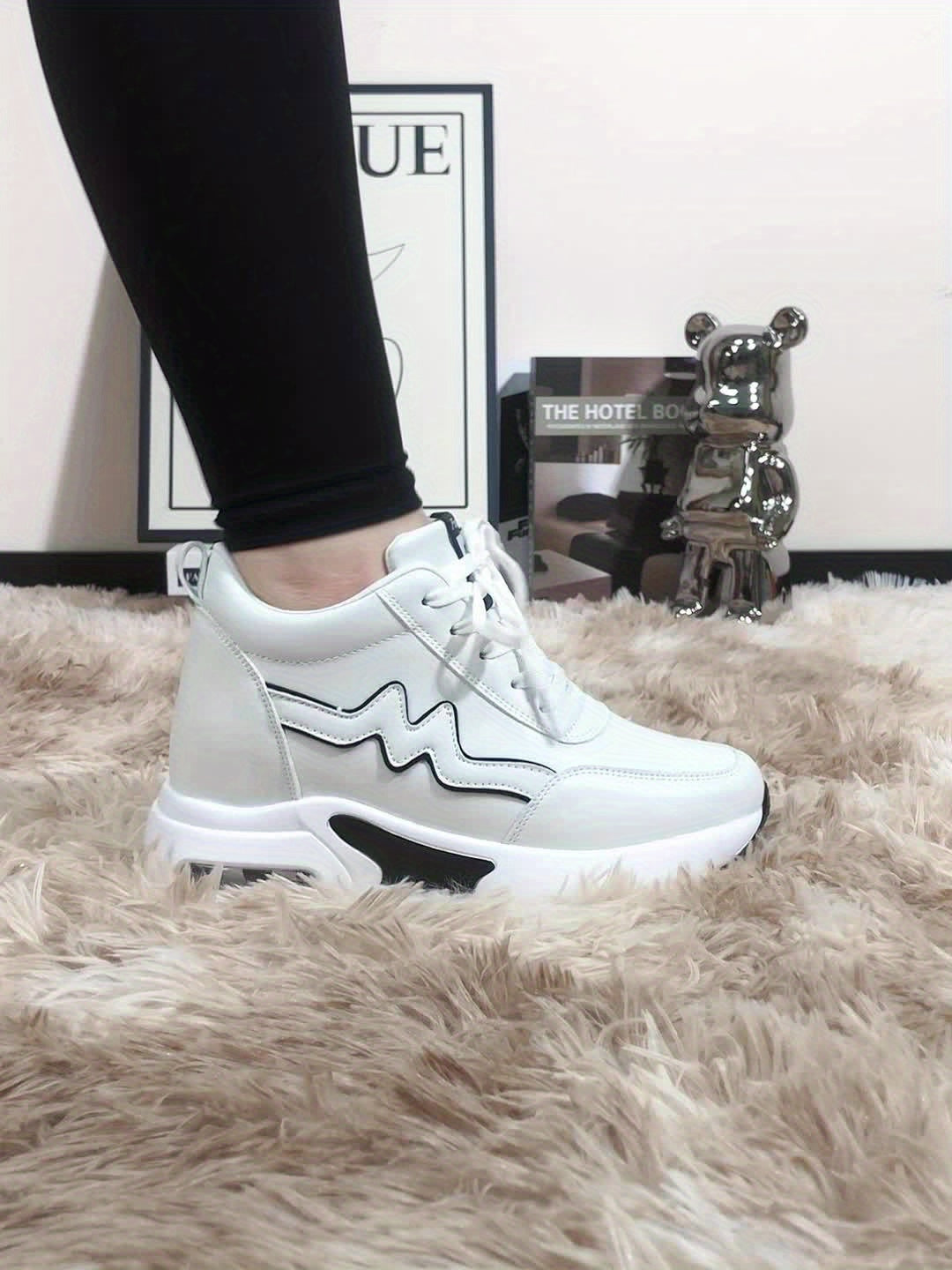 Women'S Platform Sneakers - Thick Platform Shoes with Cushioned Insole & Arch Support, White Lace-Up Sneakers for Everyday, Gym, Office - All-Season Height Increase Footwear, Ladies Sneakers, Gym Footwear, Sleek Design, Comfo