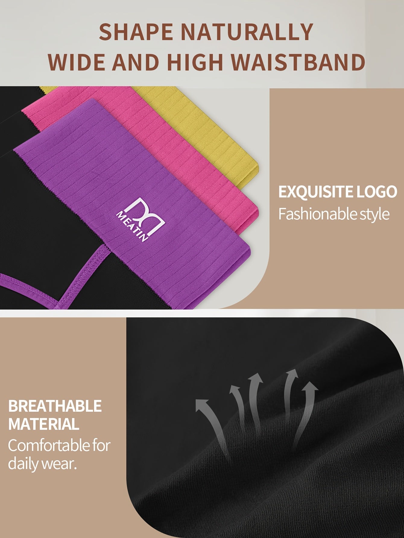 5pcs Women'S High-Waist Spliced Briefs - Butt Lifting, Comfortable & Soft Underwear Set with Vibrant Color Options (Purple, Black, Orange, Pink, Green), High Waist Underwear, Elegant Underwear, Soft Fabric Underwear