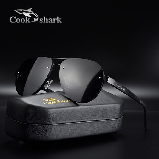 cookshark Men's Retro Pilot Fashion Glasses - Lightweight Oval Frame, Vintage Style with Protective Case - Black & Golden Accents for Casual, Parties, Stylish Logo Detail, Premium Feel Eyewear