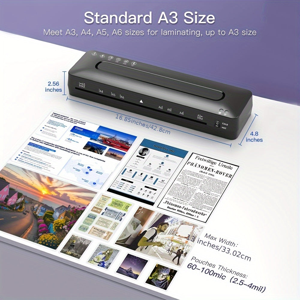 5-in-1 A3 Laminator Machine with Paper Trimmer & Corner Rounder - Cold & Thermal Laminating Sheets Included, Ideal for Home Office & School Use, 220V-240V, European Standard Plug, Office Laminating Machine|Modern Laminator|Du