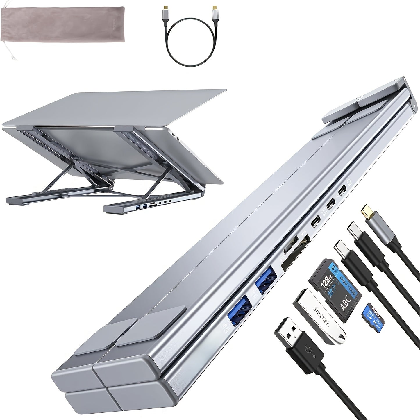 8in 1 USB C Laptop Docking Station Stand, USB C Dock Tablet Stand, USB C Hub with HDTV 2 USB 3.1, PD 100W, Universal Docking Station for MacBook Pro/Air/Dell/HP/Surface/Lenovo