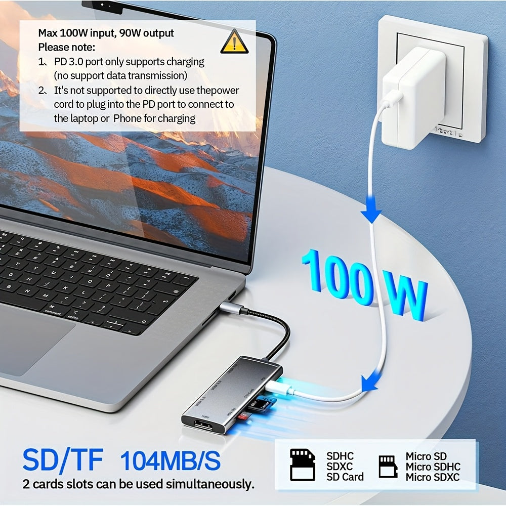 Minisopuru 7-in-1 Aluminum USB C Hub with 4K HDTV, 3x USB 3.0, 100W PD Charging, SD/TF Card Reader - Plug & Play Multiport Adapter for MacBook Pro/Air, iPad Pro, Dell XPS, HP, Lenovo & More
